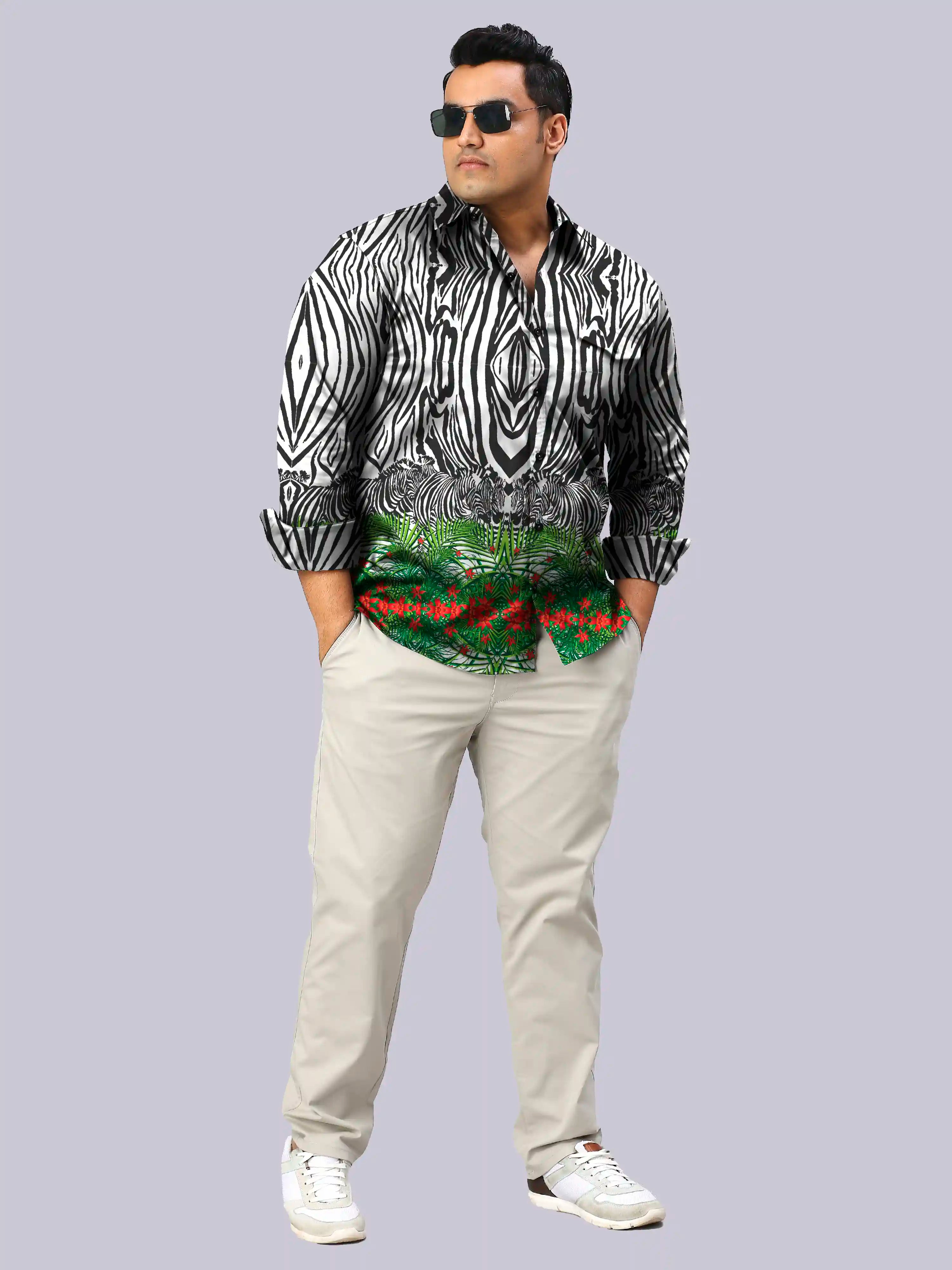 African Zebra Printed Party Wear Men's Plus Size Full Shirt