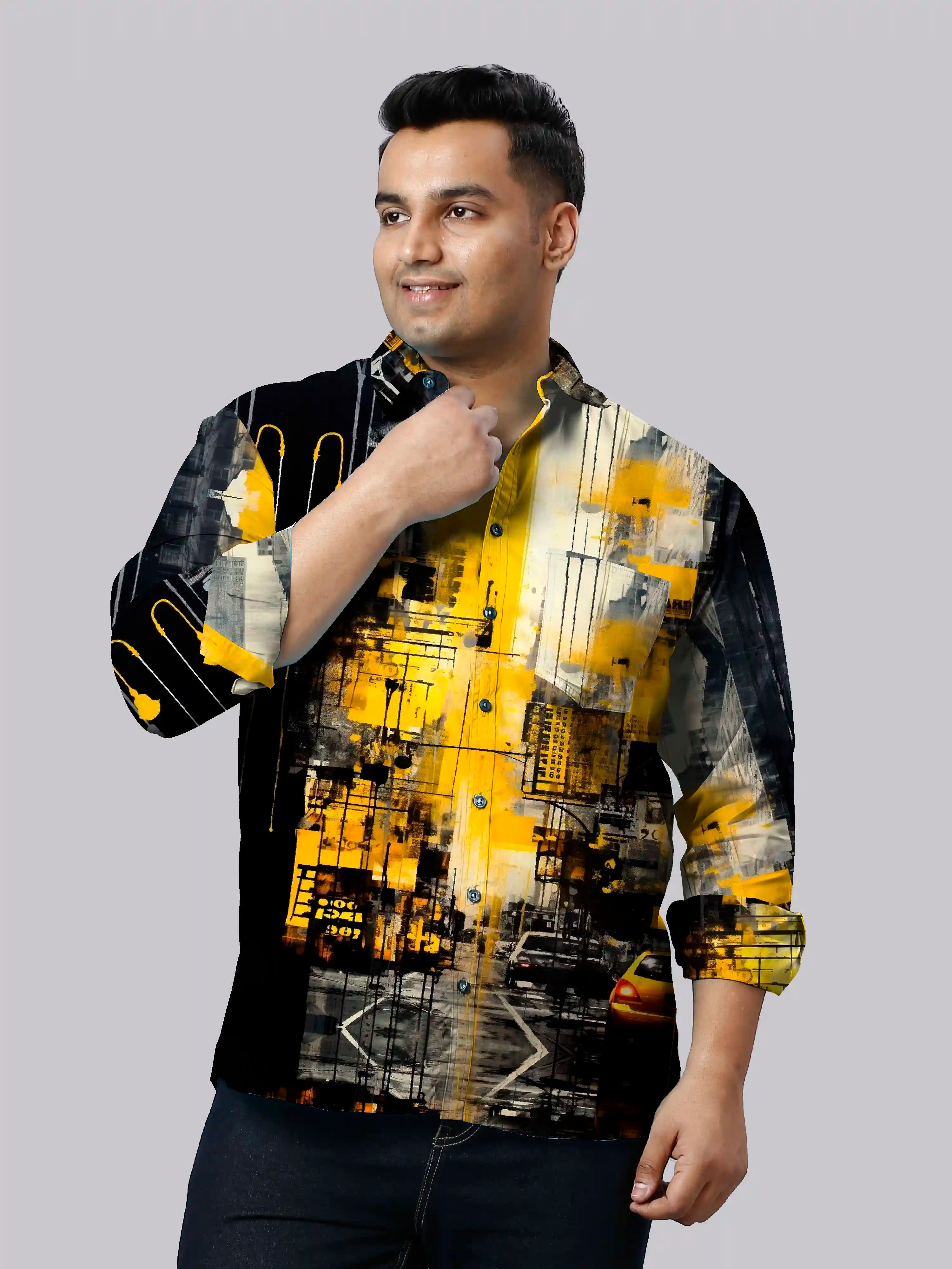 CityScape Digital Printed Party Wear Men's Plus Size Full Shirt
