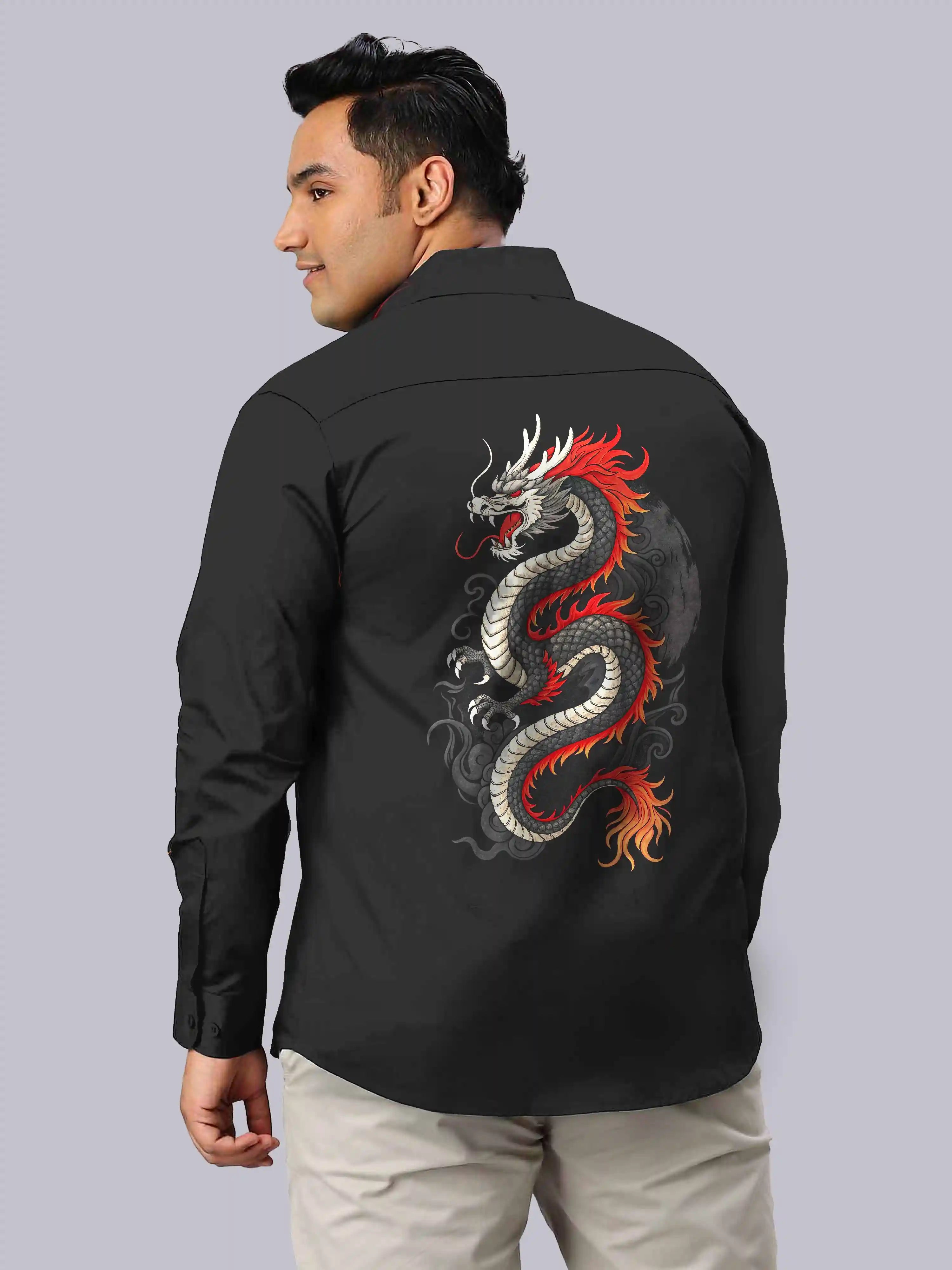 Chinese Dragon Printed Party Wear Men's Plus Size Full Shirt