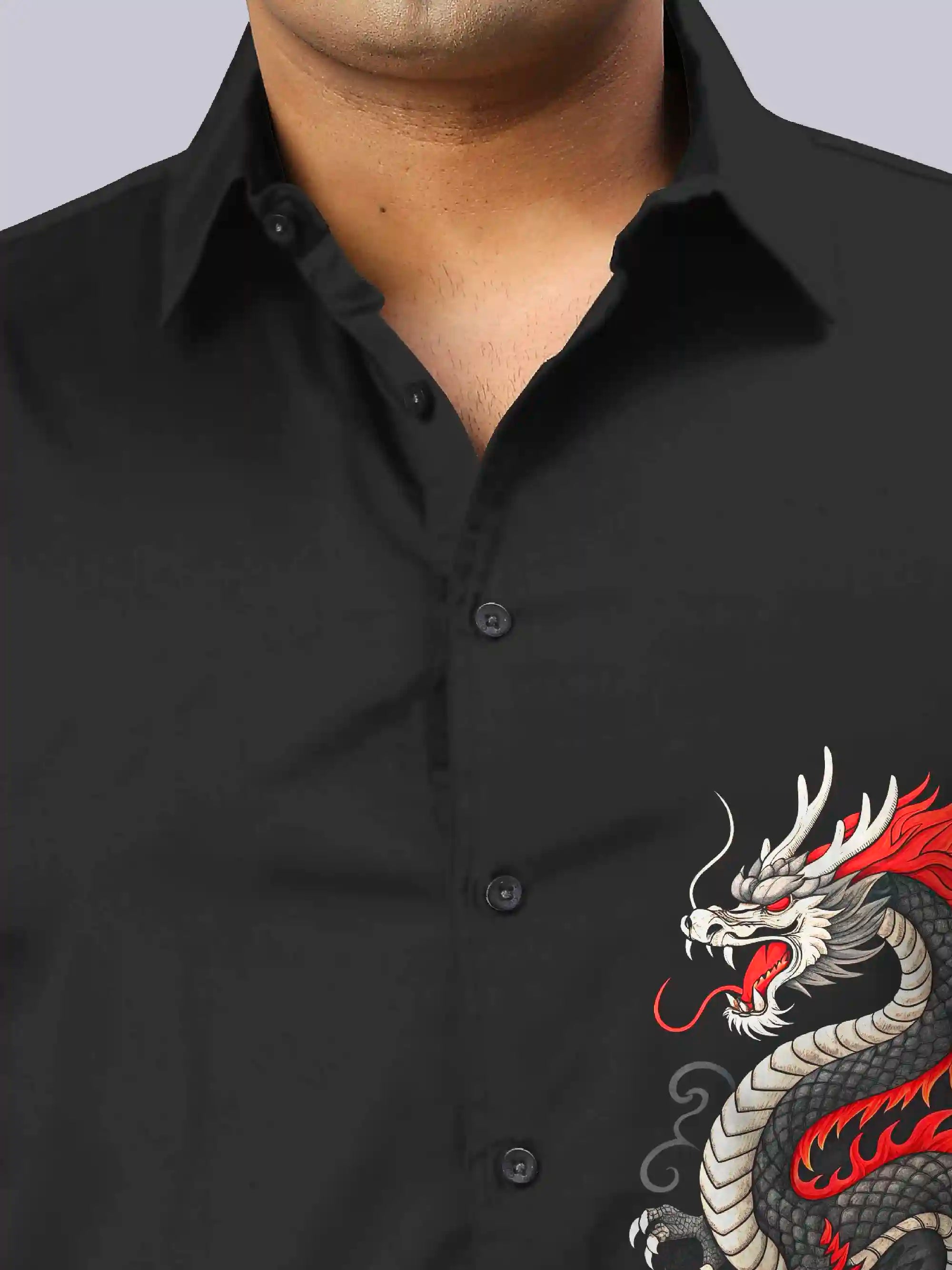 Chinese Dragon Printed Party Wear Men's Plus Size Full Shirt