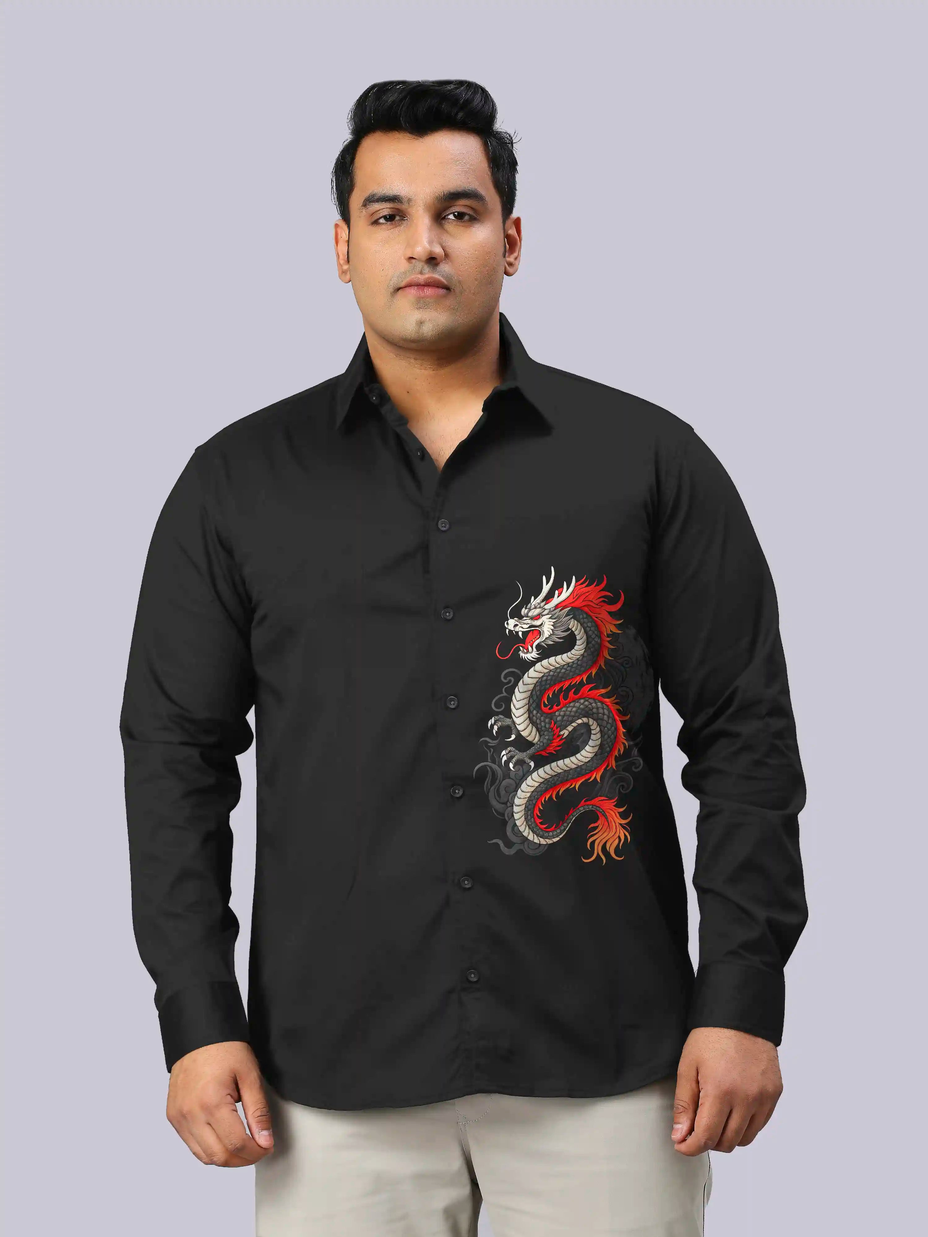 Chinese Dragon Printed Party Wear Men's Plus Size Full Shirt