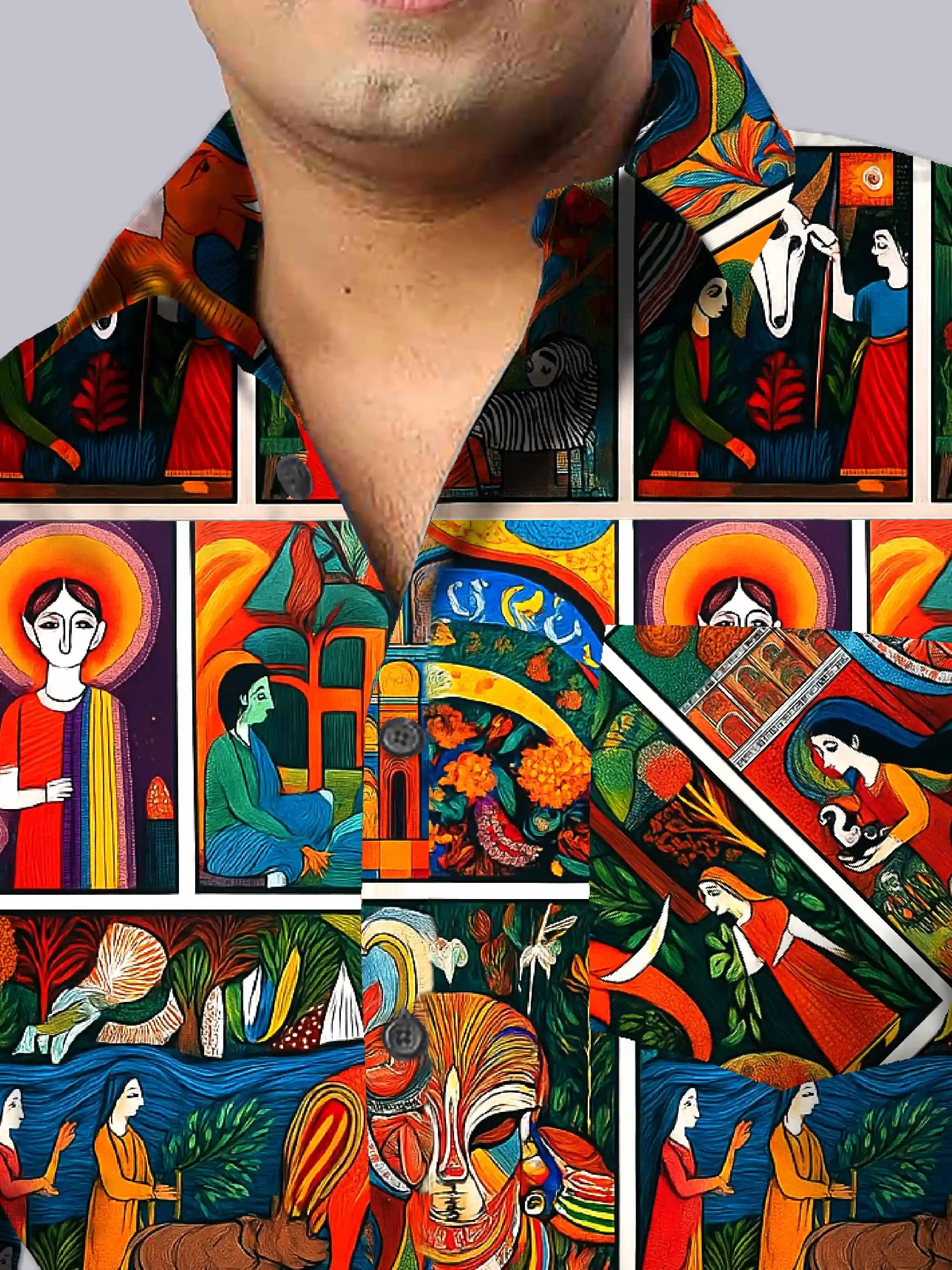 Tribal Art Digital Printed Party Wear Men's Plus Size Full Shirt