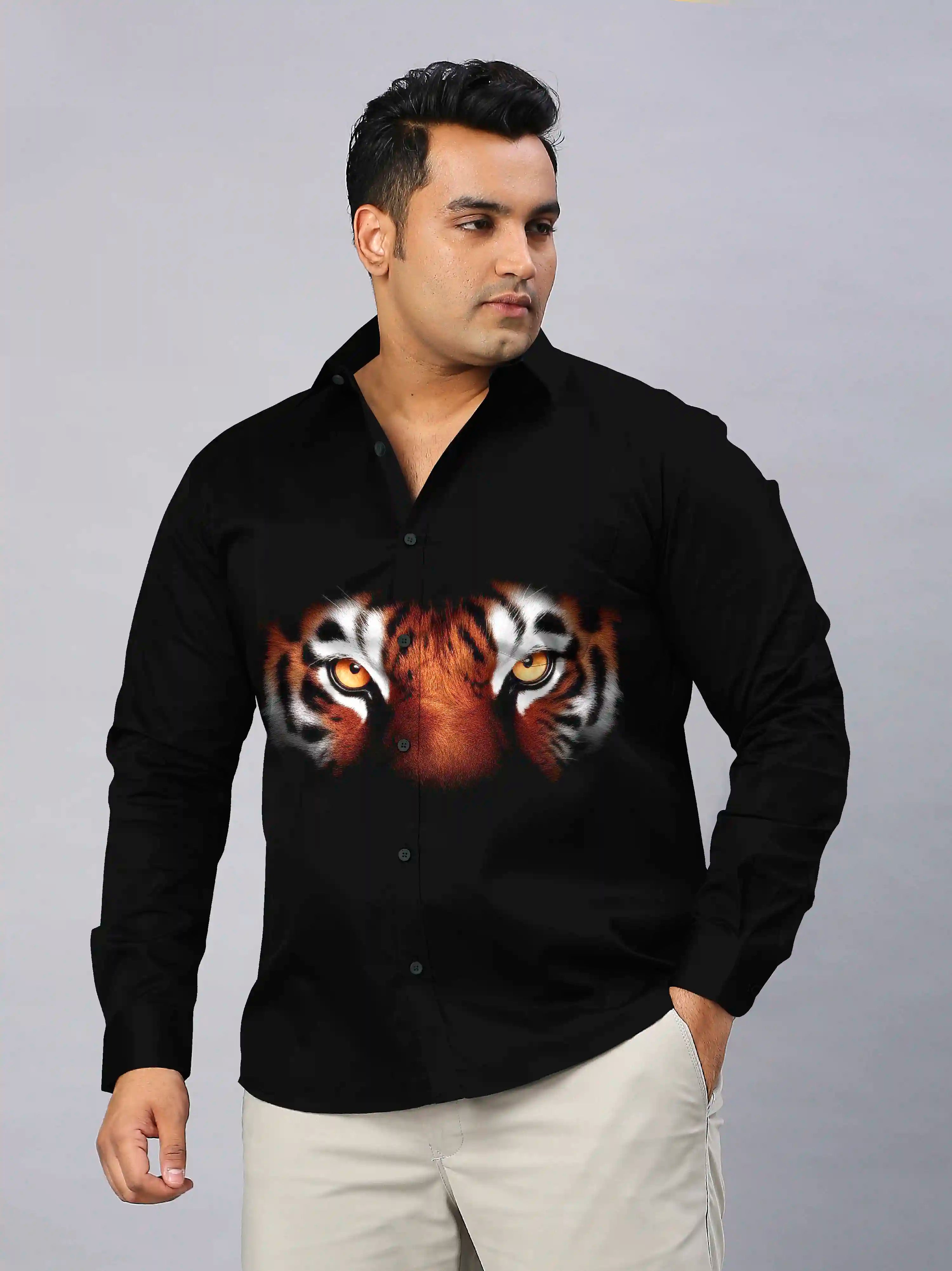 Tiger's Claw Marks Digital Printed Party Wear Men's Plus Size Full Shirt