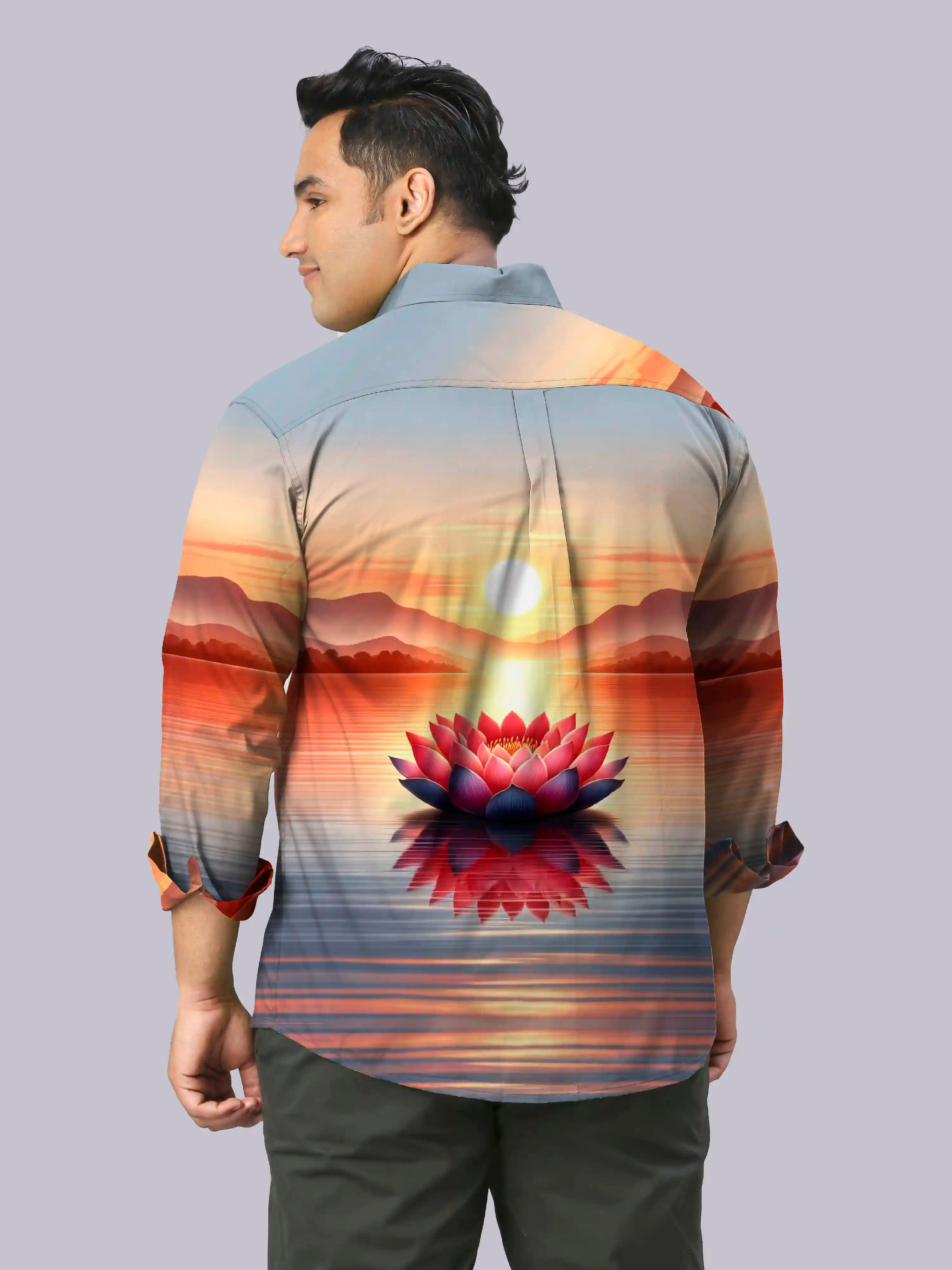Lotus Flower Digital Printed Party Wear Men's Plus Size Full Shirt