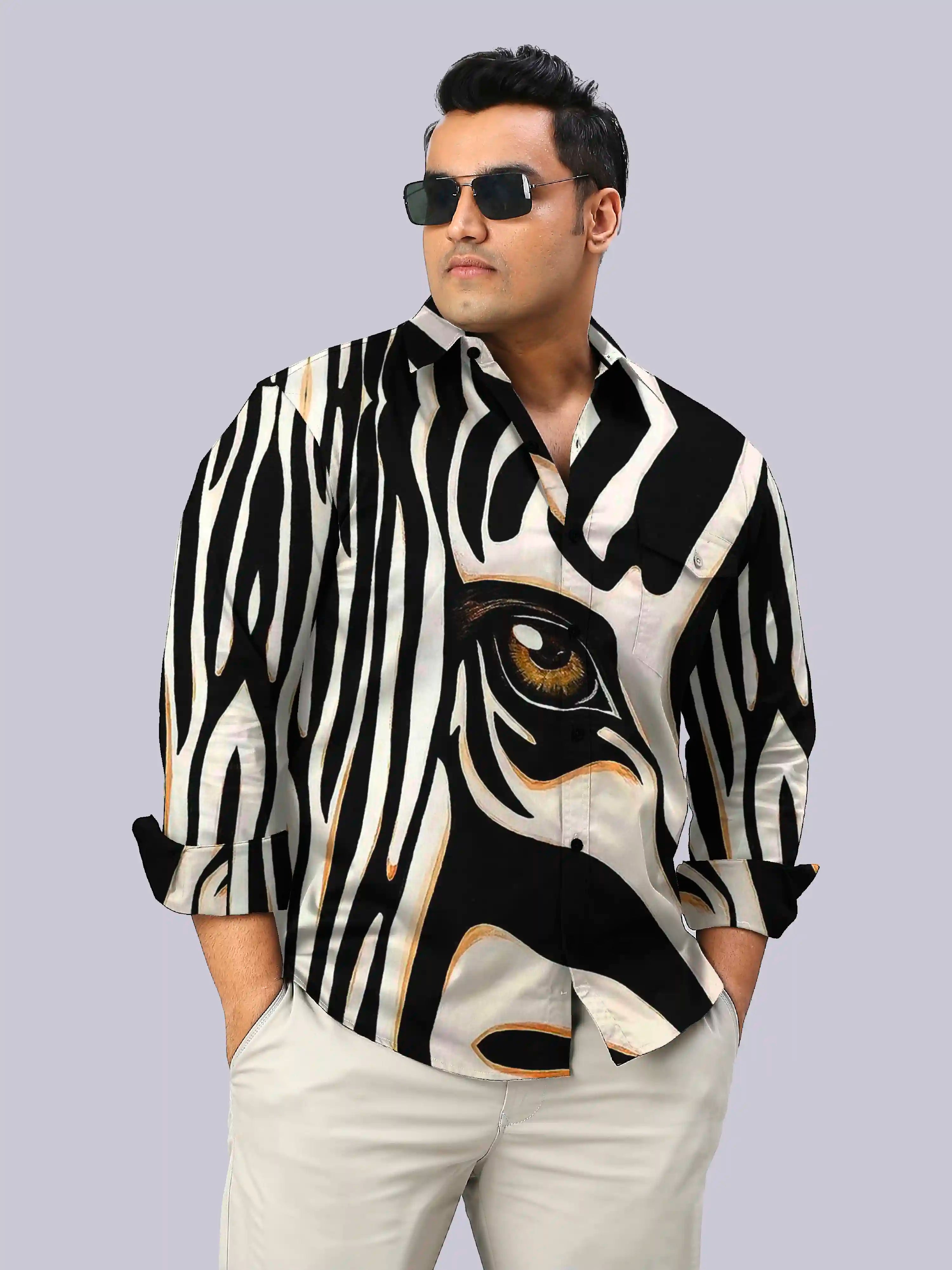 Zebra Eye Digital Printed Party Wear Men's Plus Size Full Shirt