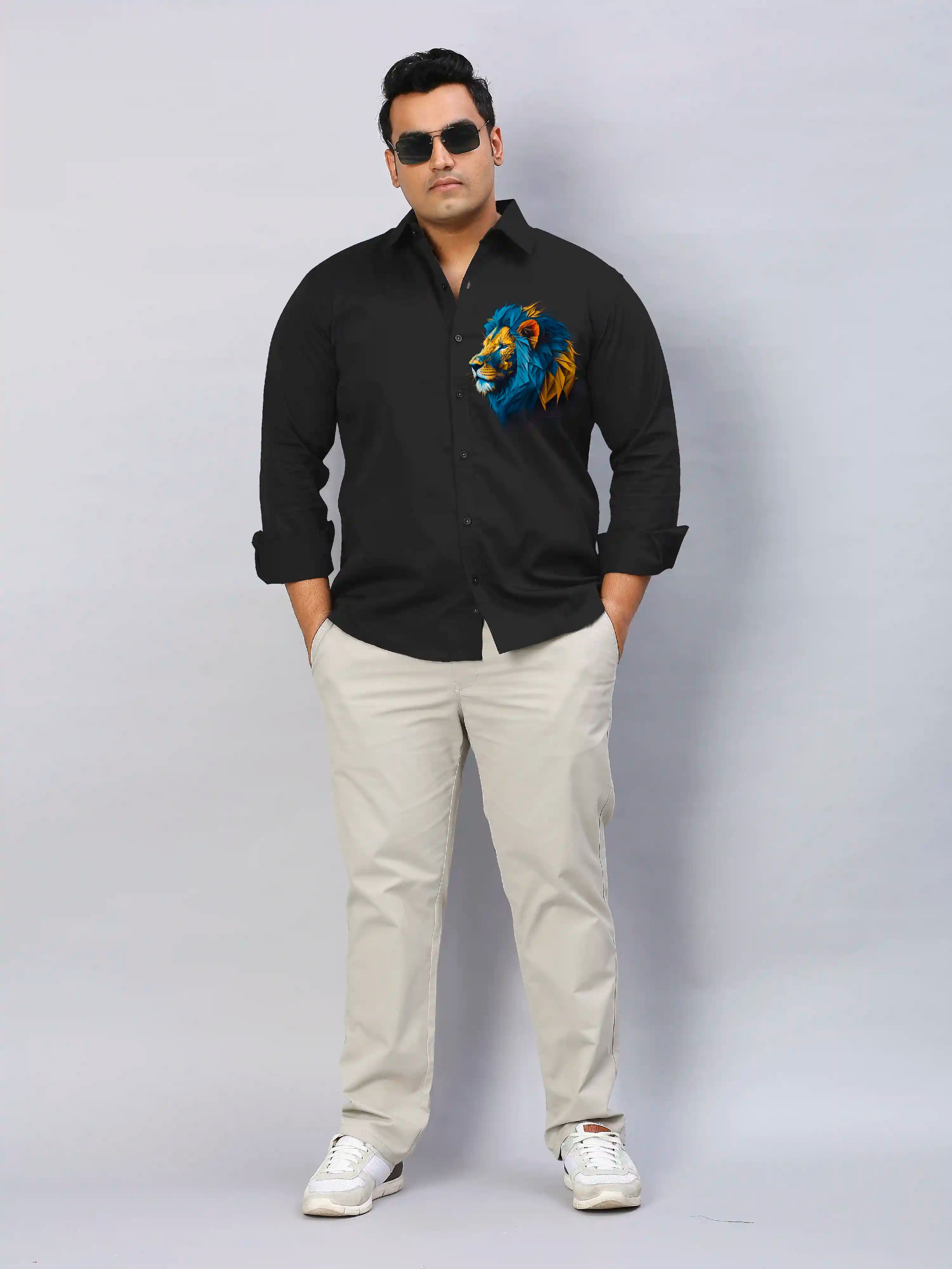 King Lion Head Digital Printed Party Wear Men's Plus Size Full Shirt