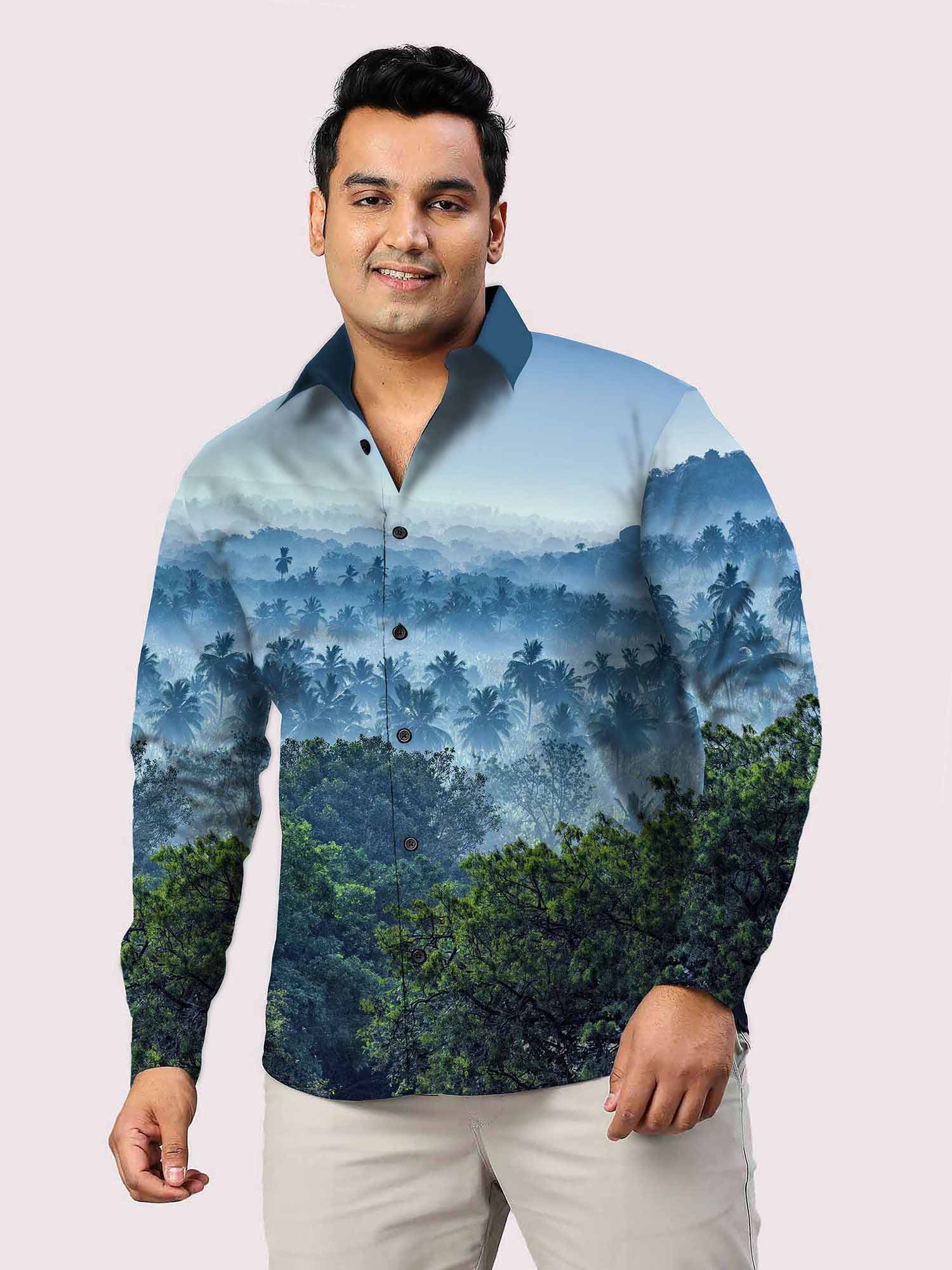 Tropical Forest Printed Party Wear Shirts Men's Plus Size