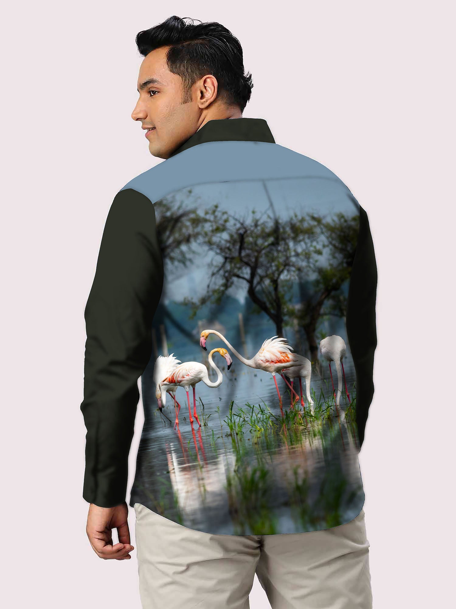 Flamingos Printed Party Wear Shirts Men's Plus Size