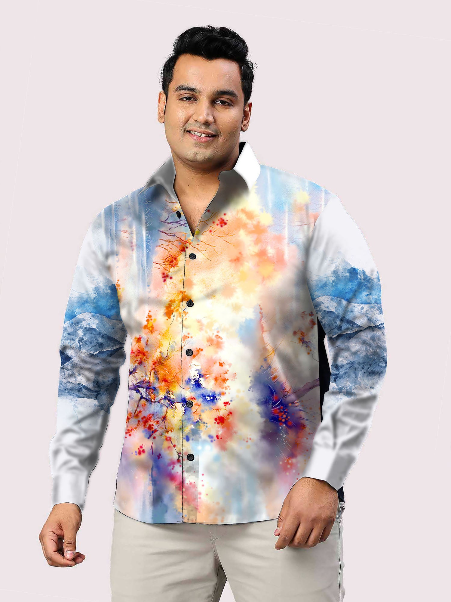 Watercolor Splash Printed Party Wear Shirts Men's Plus Size