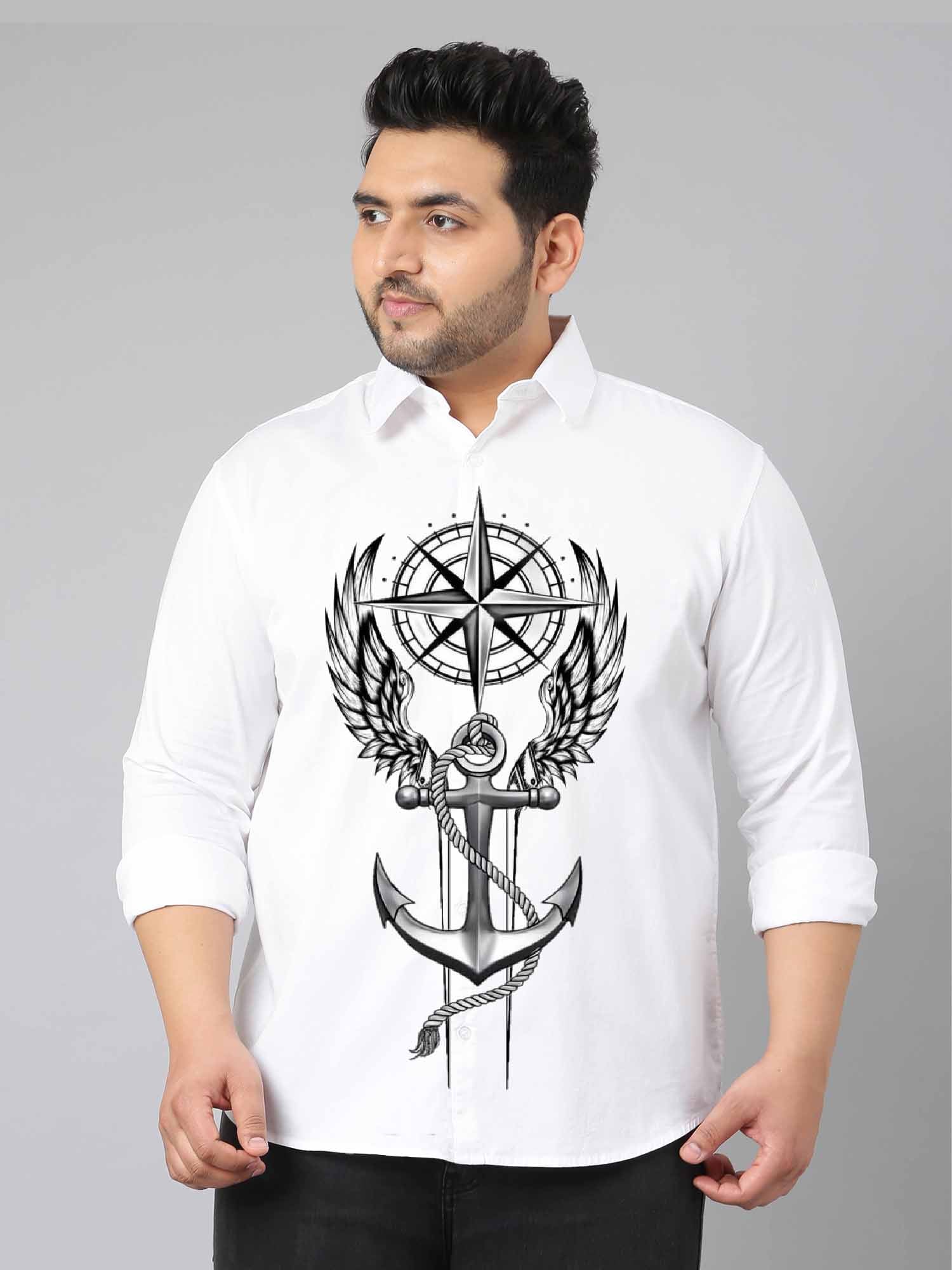 Compass Anchor Printed Party Wear Shirts Men's Plus Size