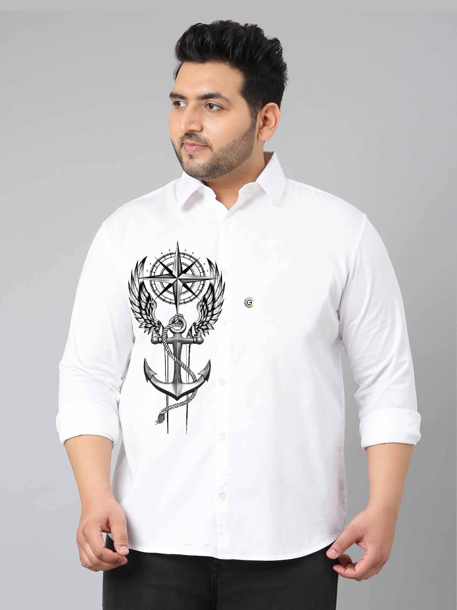 Compass with Anchor Printed Party Wear Shirts Men's Plus Size