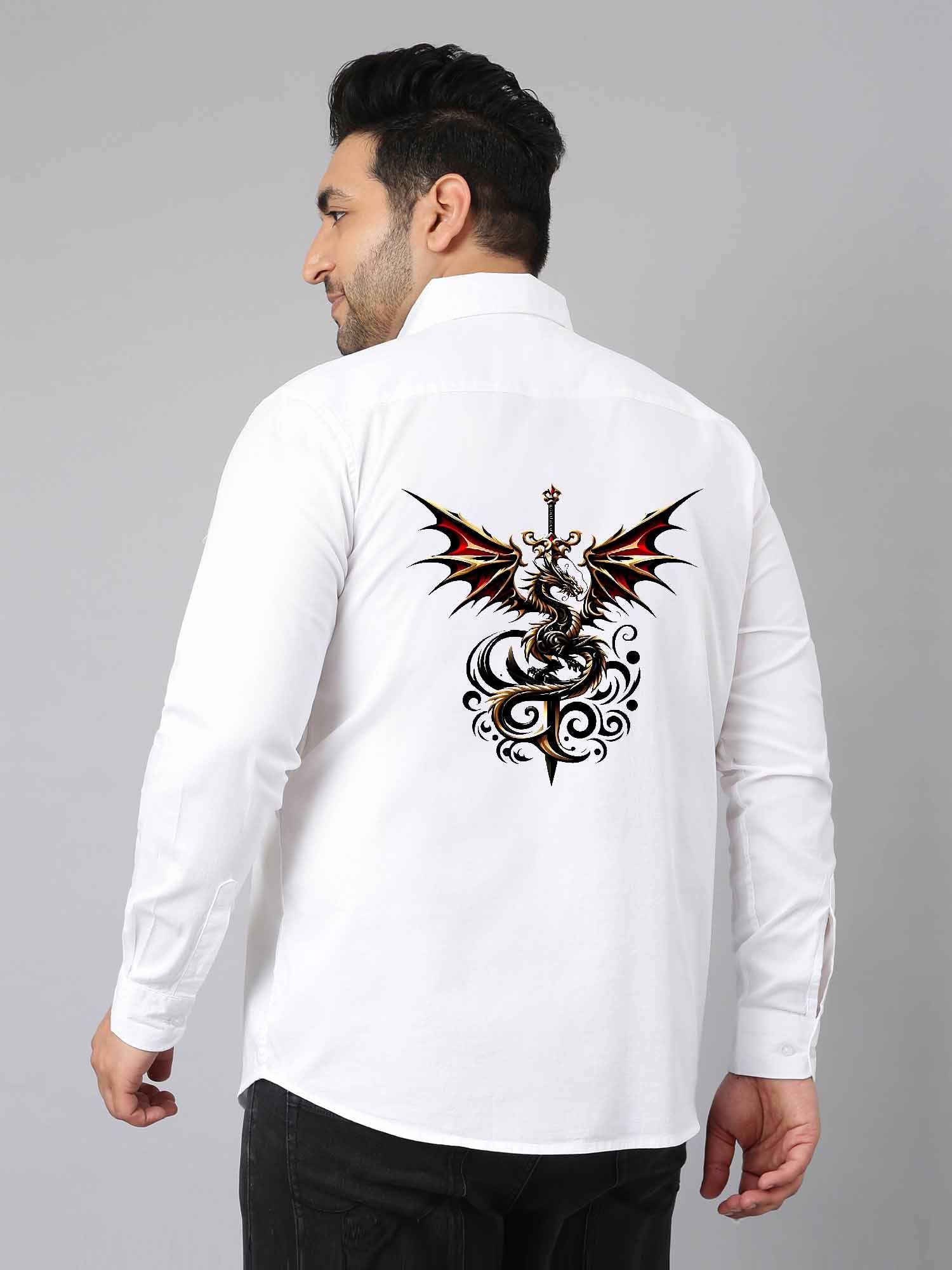 Dragon Flame Printed Party Wear Shirts Men's Plus Size