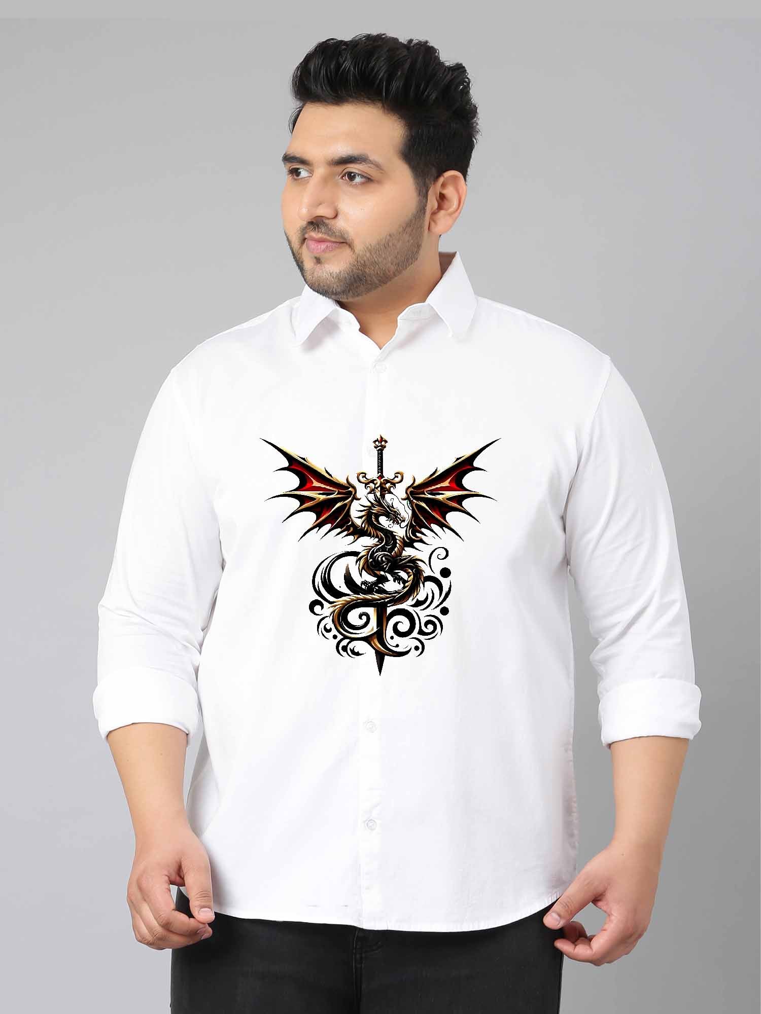 Dragon Flame Printed Party Wear Shirts Men's Plus Size