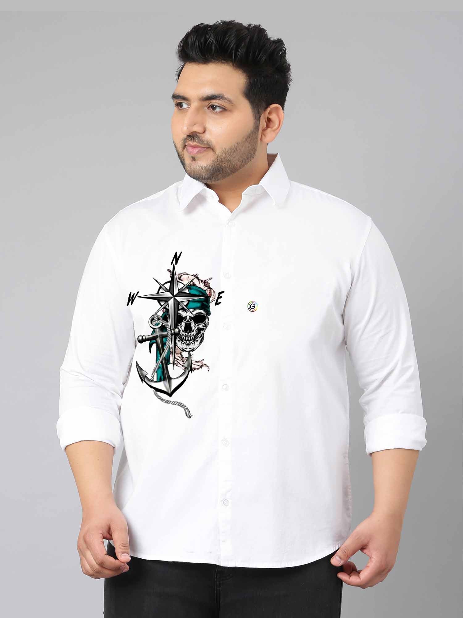 Skull With Anchor Printed Party Wear Shirts Men's Plus Size