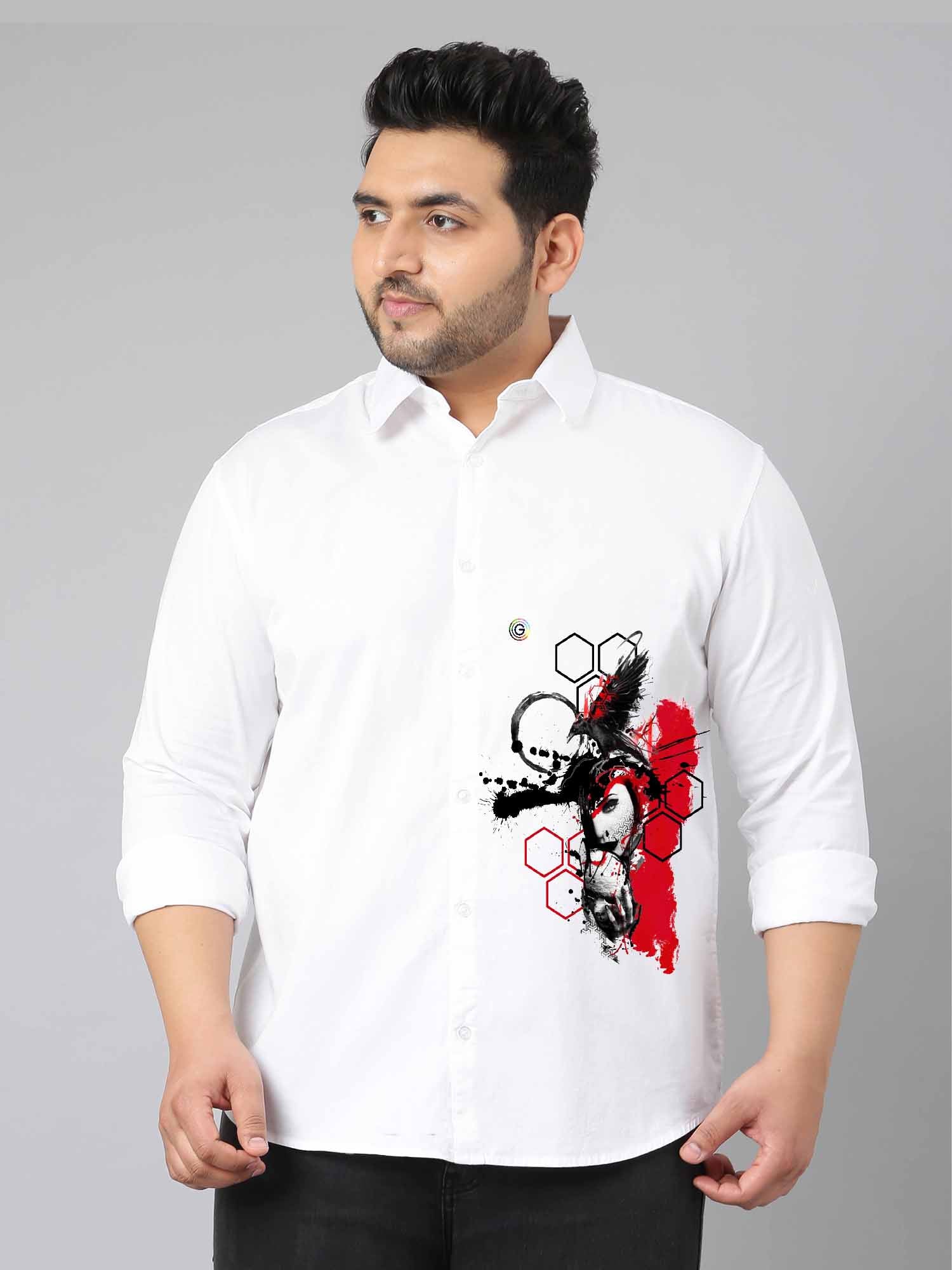 Trash Polka Sketch Printed Party Wear Shirts Men's Plus Size