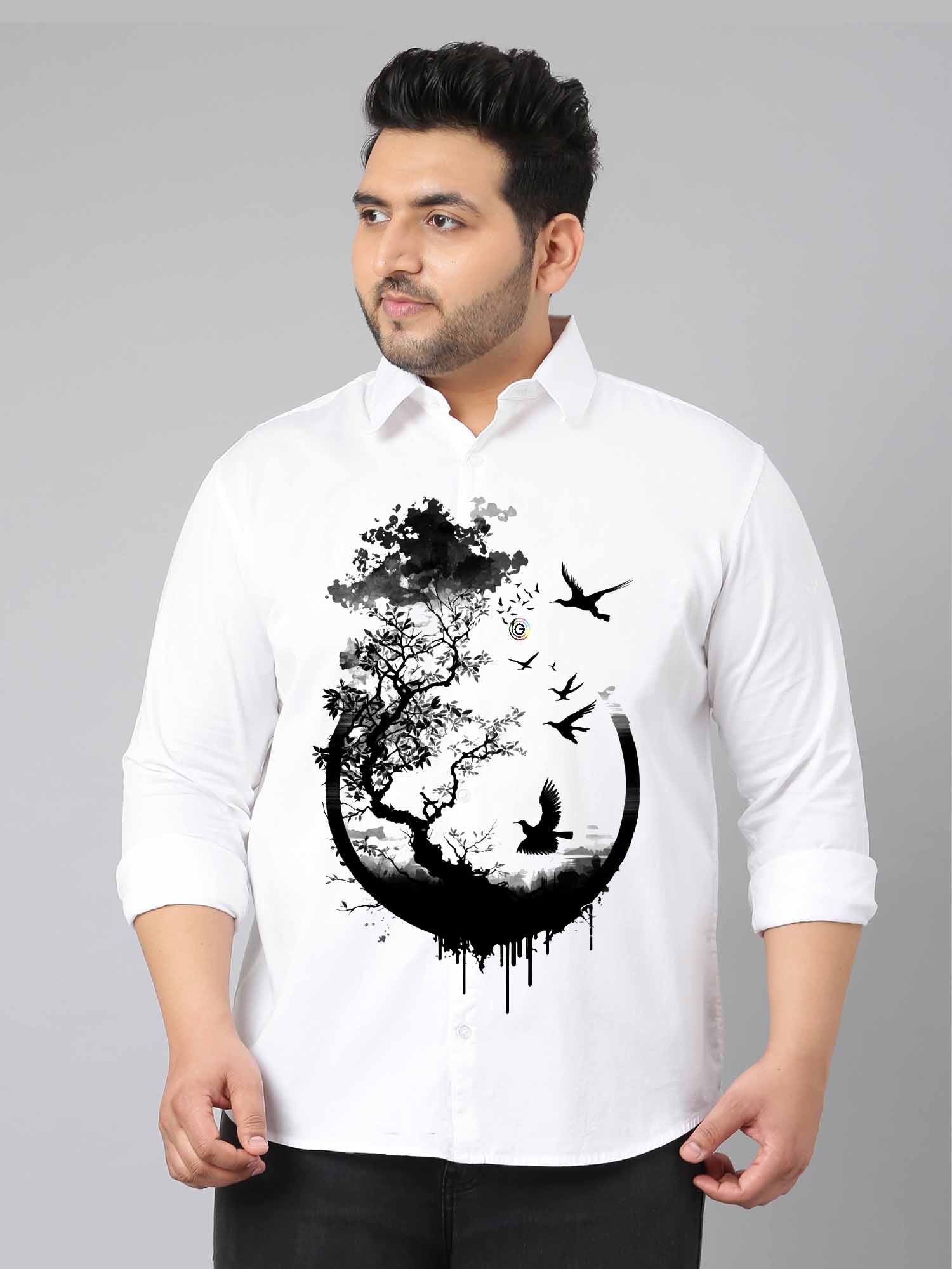 Tree of Life Printed Party Wear Shirts Men's Plus Size