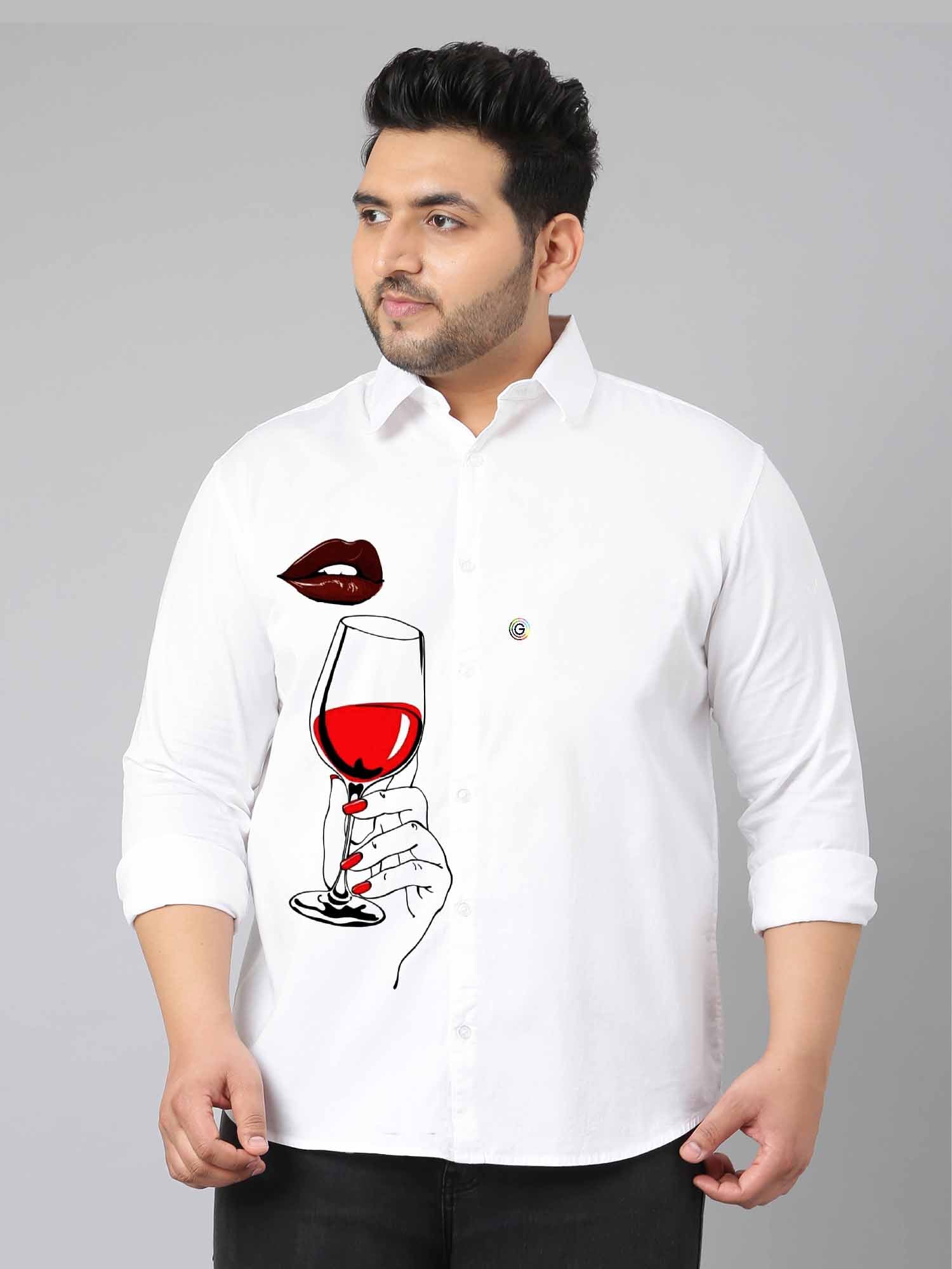 Wine Glass and Lip Printed Party Wear Shirts Men's Plus Size