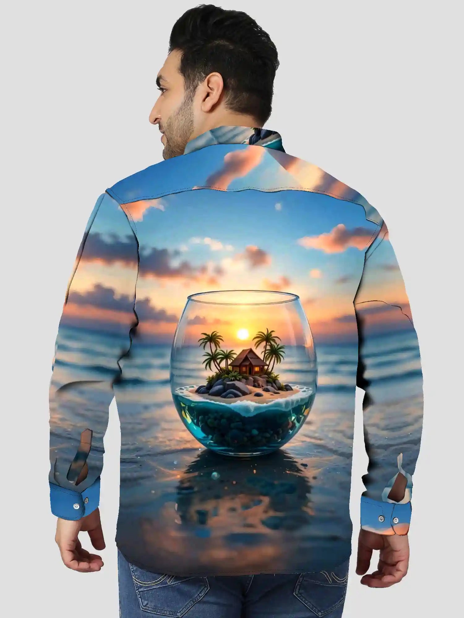Aquascape Digital Printed Party Wear Men's Plus Size Full Shirt