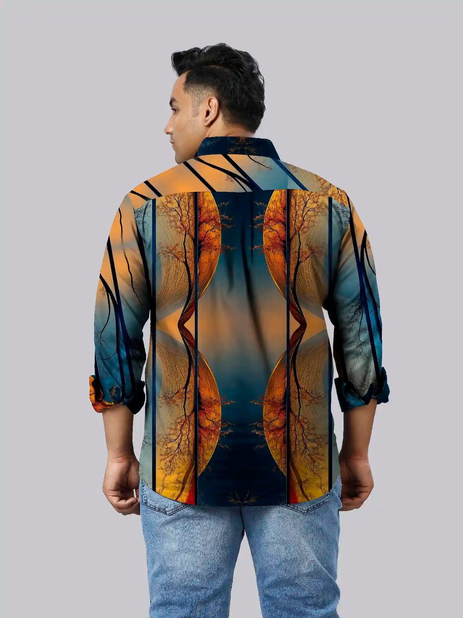 Tree Imagery Digital Printed Party Wear Men's Plus Size Full Shirt
