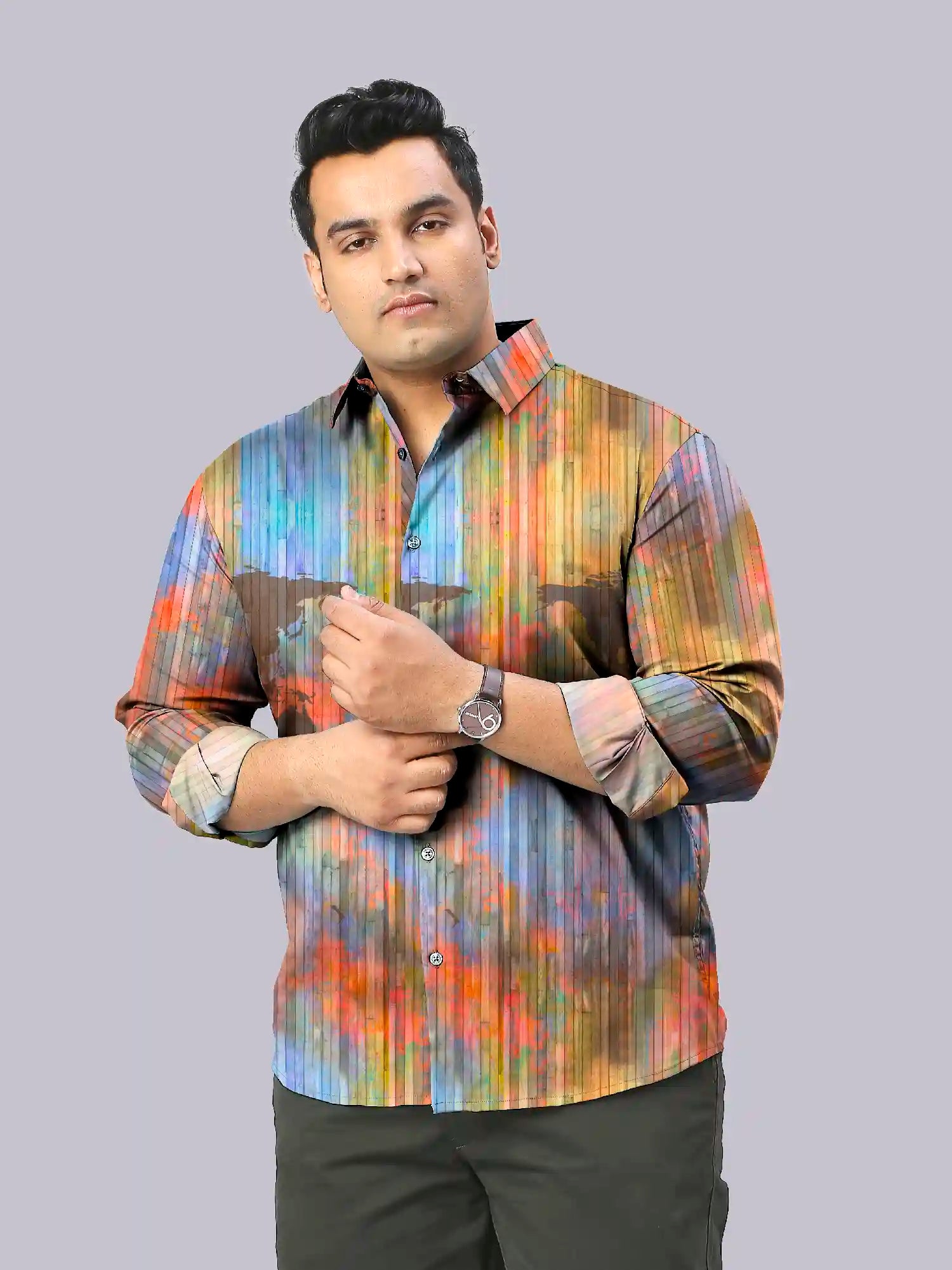 World Map Digital Printed Party Wear Men's Plus Size Full Shirt