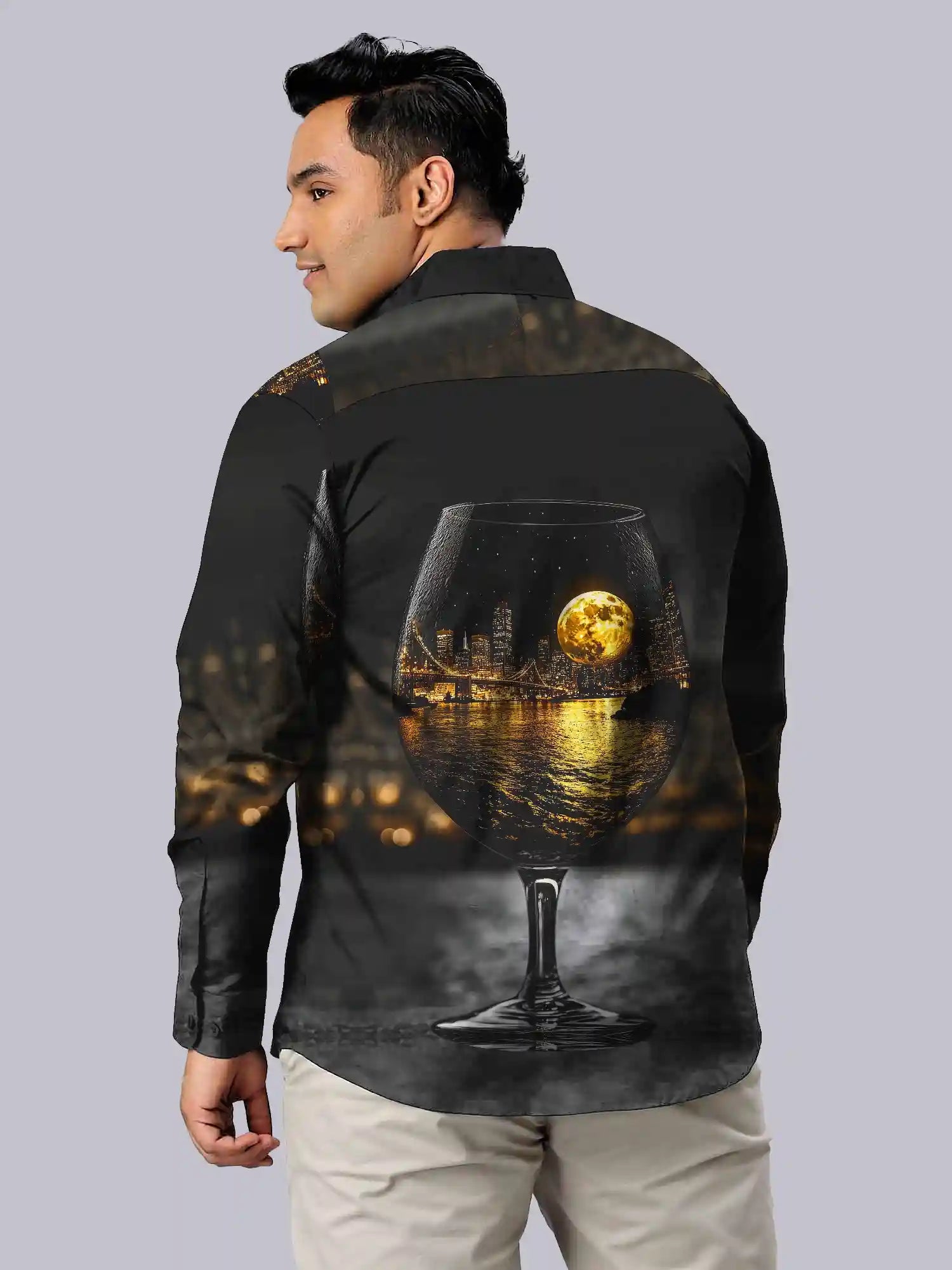 Wine Glass illusion Digital Printed Party Wear Men's Plus Size Full Shirt