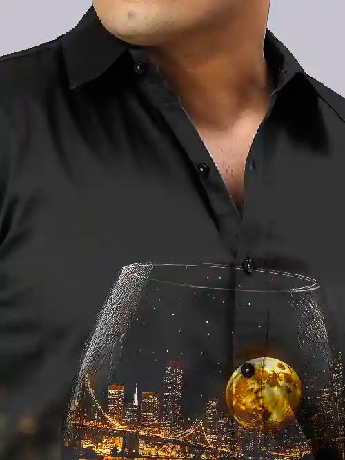 Wine Glass illusion Digital Printed Party Wear Men's Plus Size Full Shirt