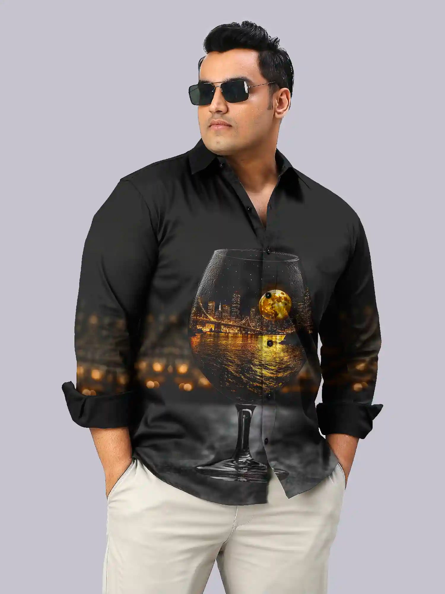 Wine Glass illusion Digital Printed Party Wear Men's Plus Size Full Shirt