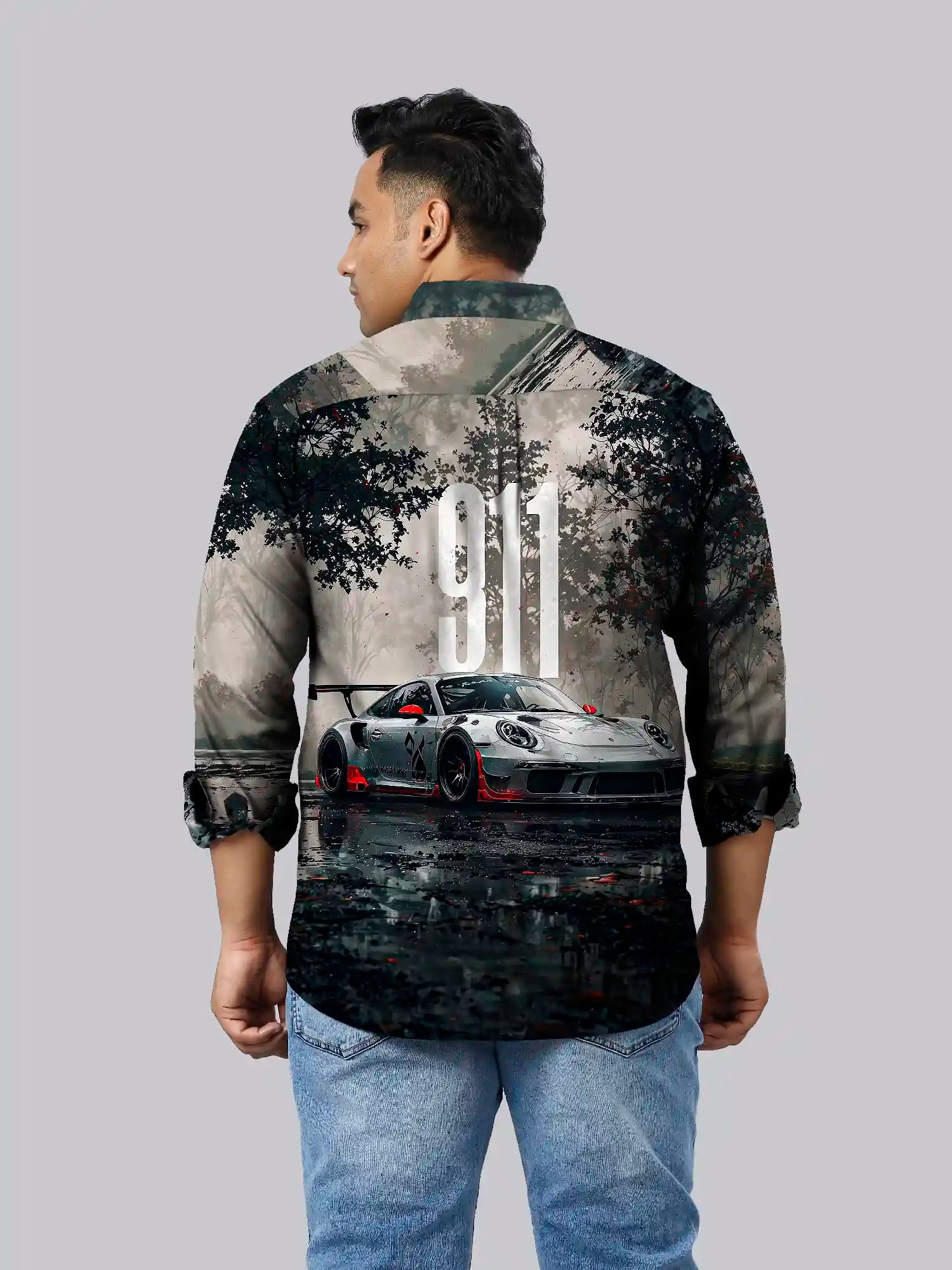 Racing Car Digital Printed Party Wear Men's Plus Size Full Shirt