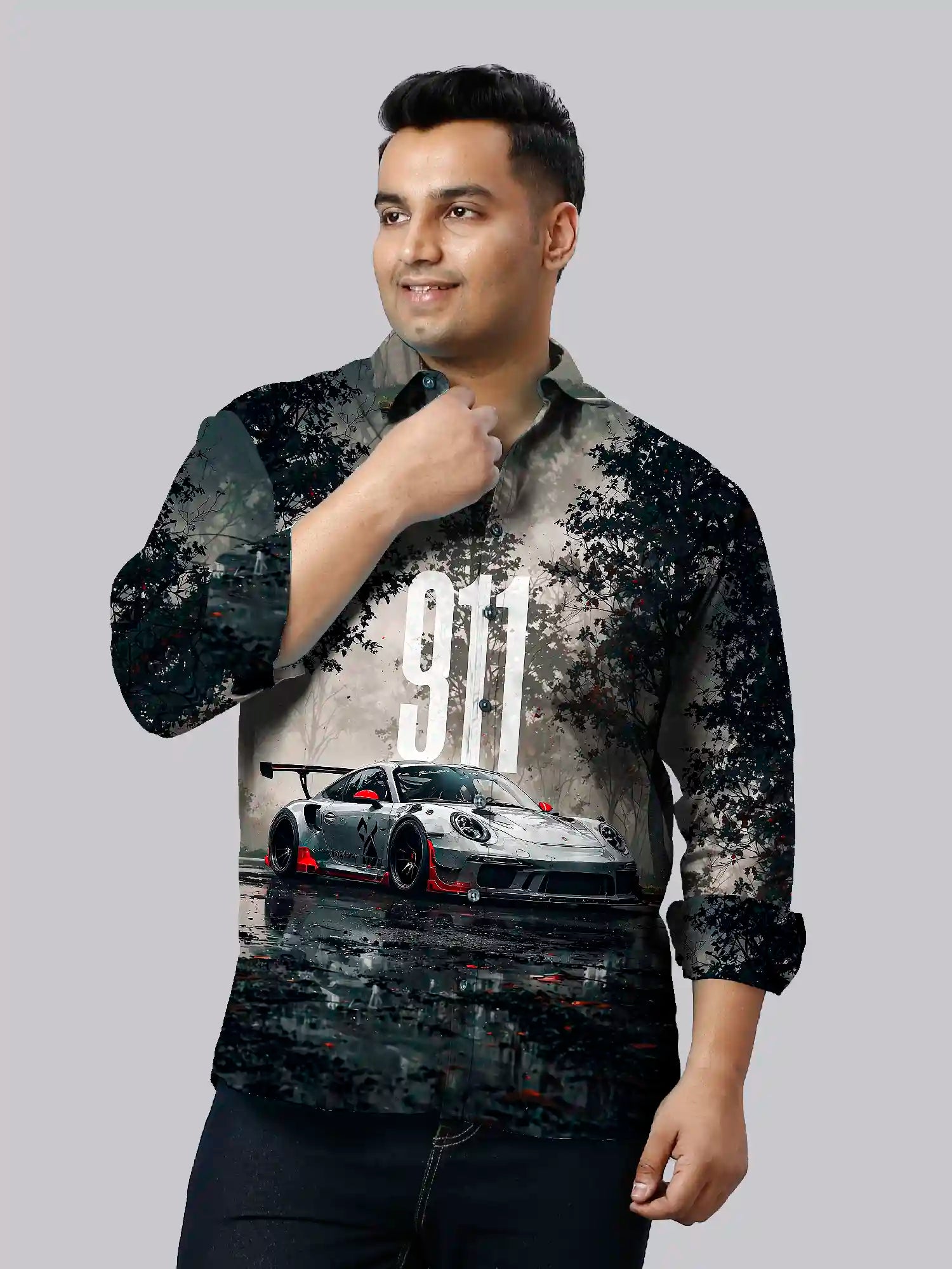 Racing Car Digital Printed Party Wear Men's Plus Size Full Shirt