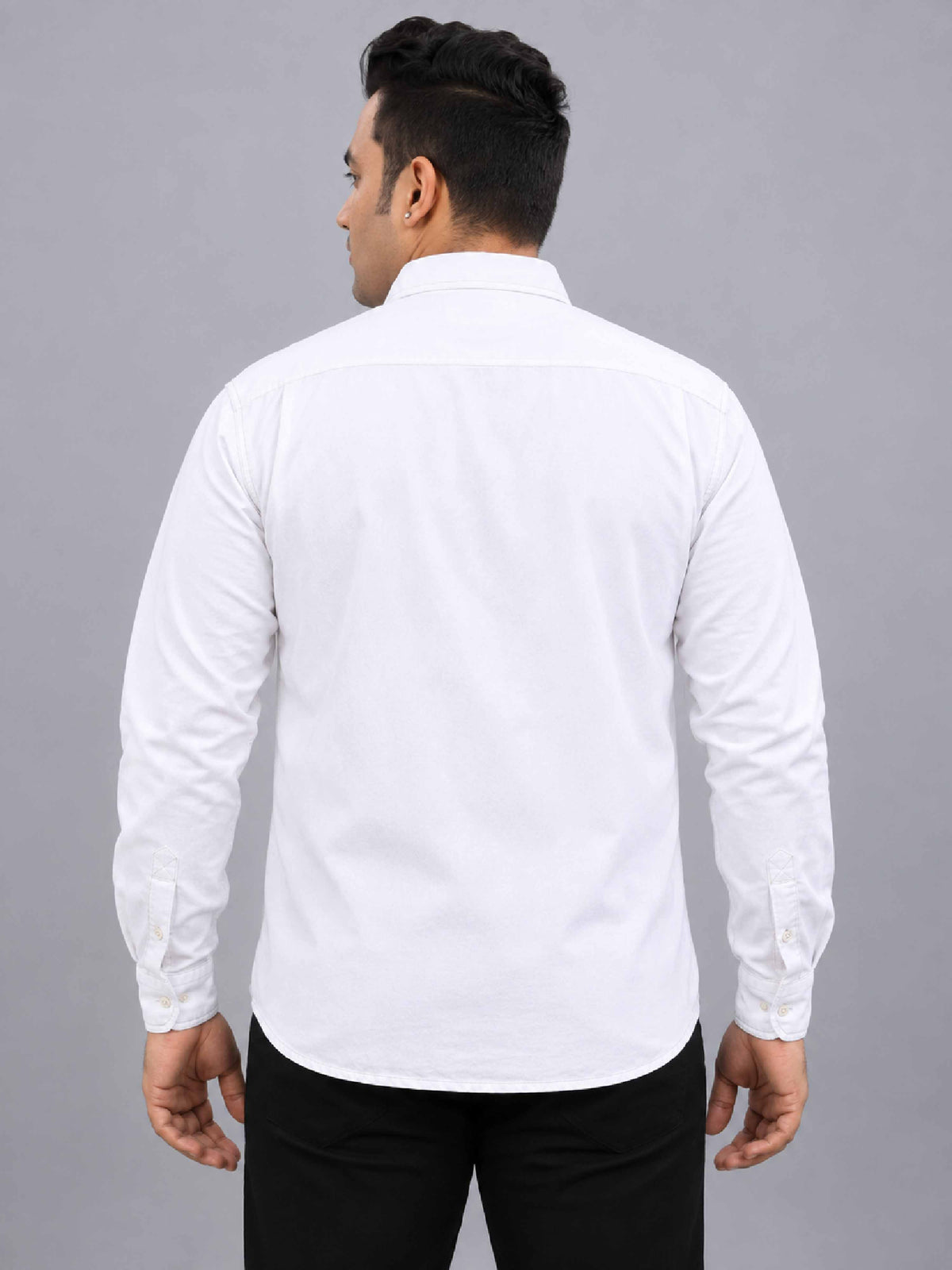 White Denim Lycra Men's Plus Size Full Sleeve Shirt