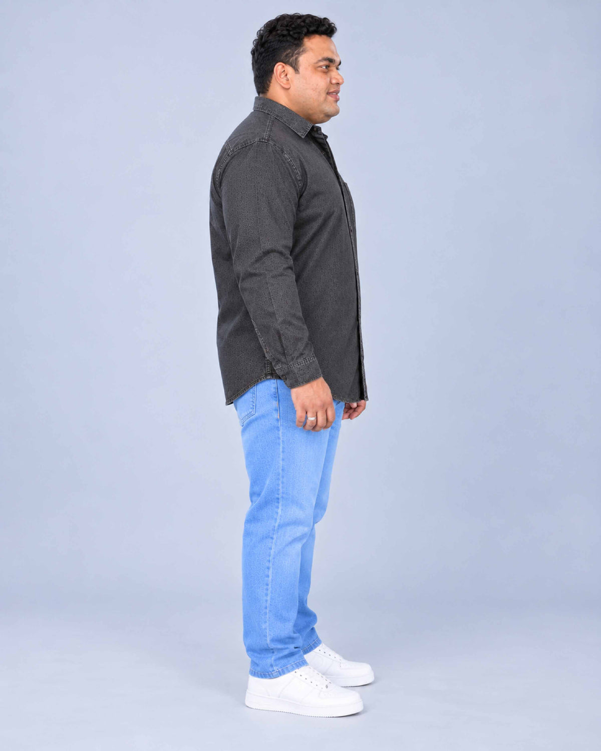 Grey Denim Single Pocket Full Sleeve Shirt Men's Plus Size