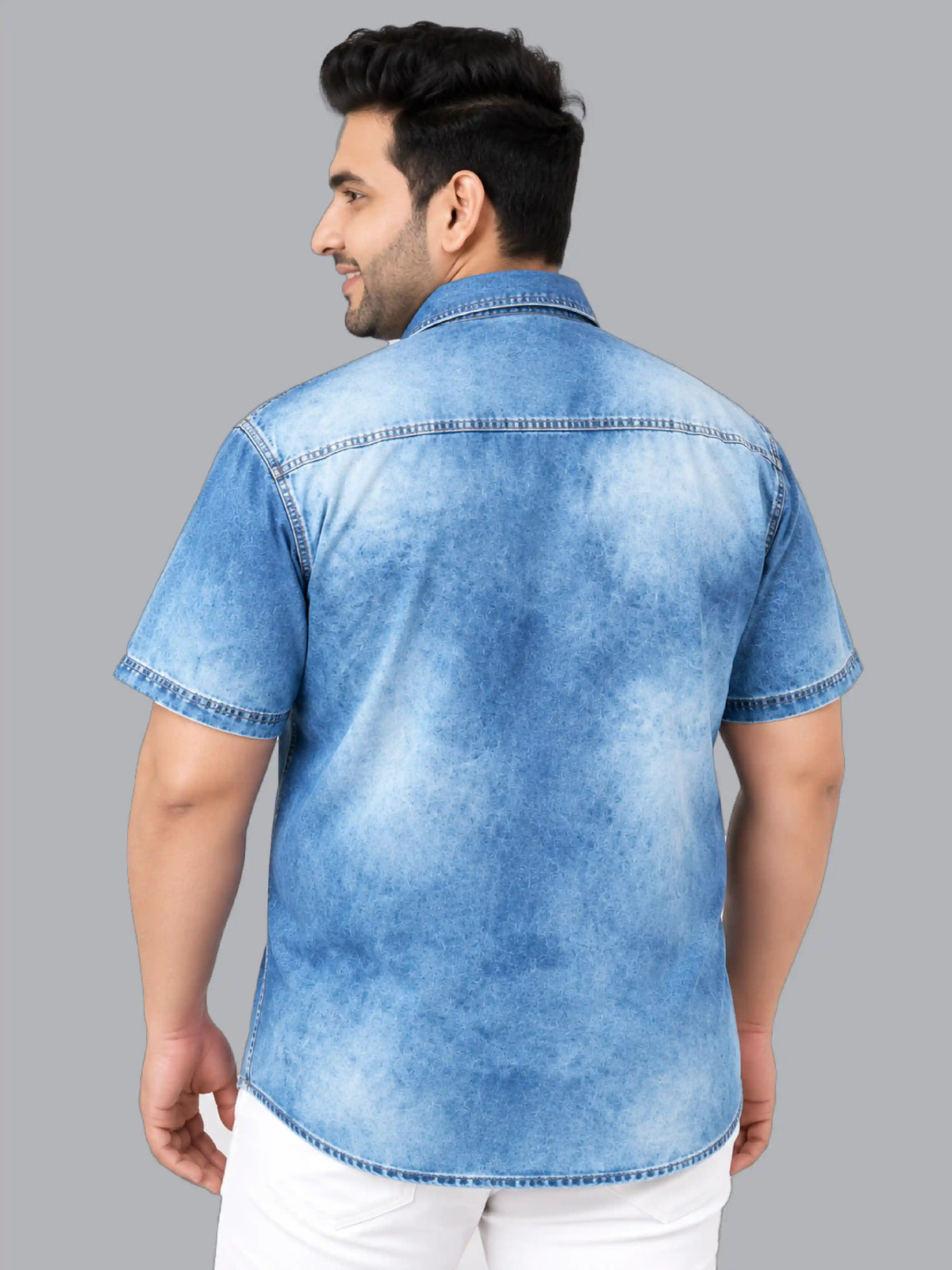 Cloud Wash Men’s Plus Size Denim Half Sleeve Shirt
