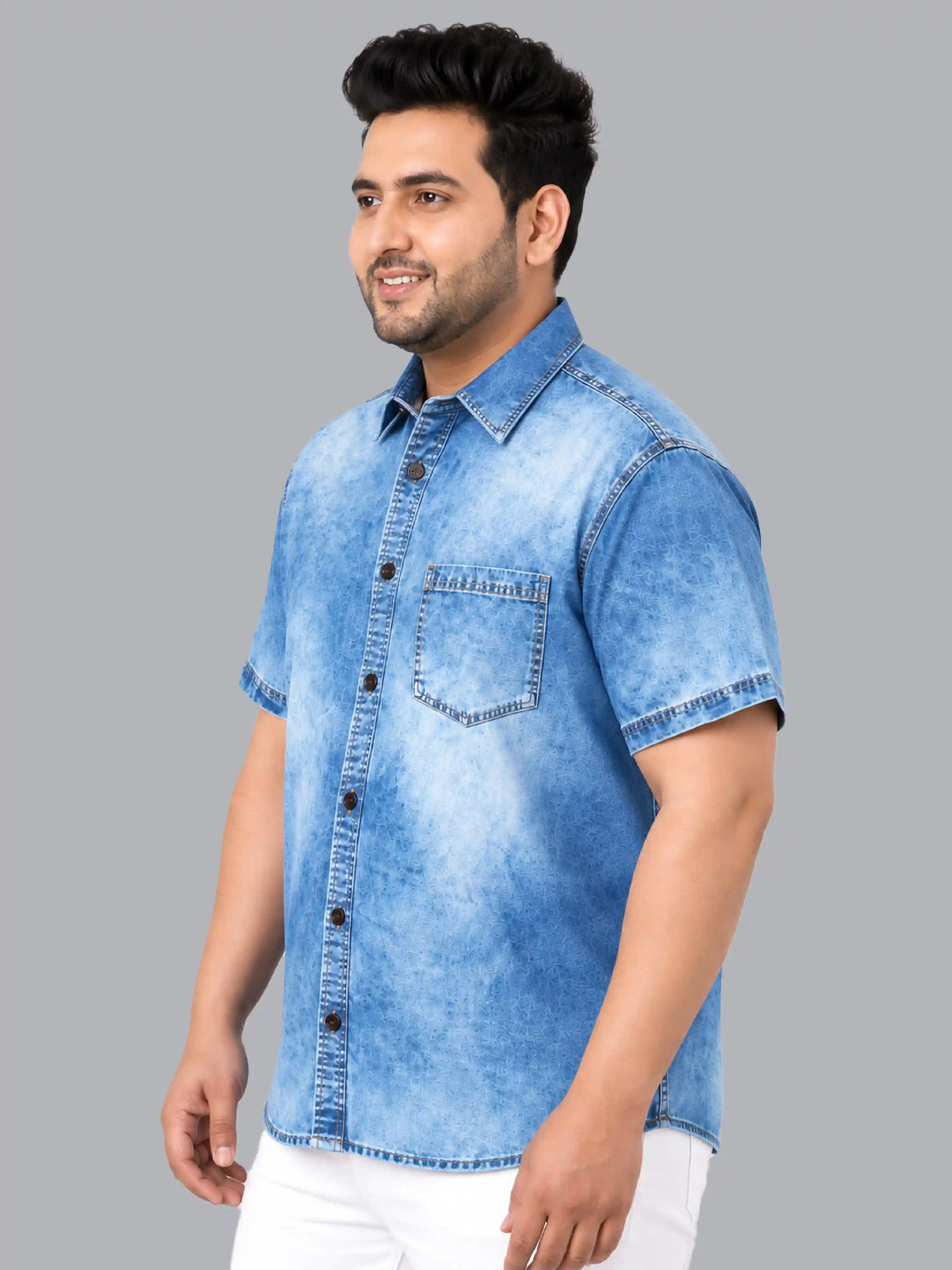 Cloud Wash Men’s Plus Size Denim Half Sleeve Shirt