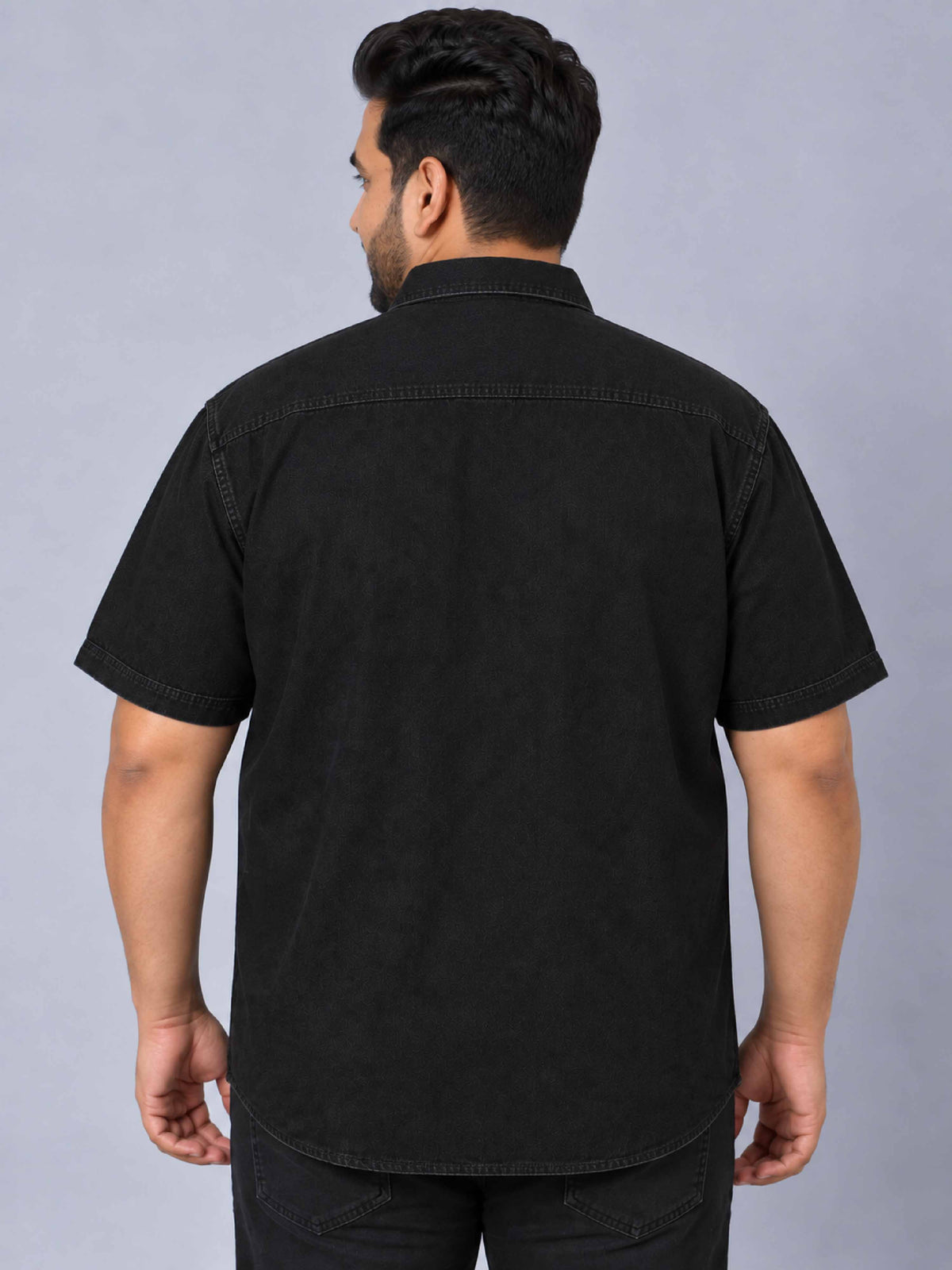 Black Denim Single Pocket Half Sleeve Shirt Men's Plus Size