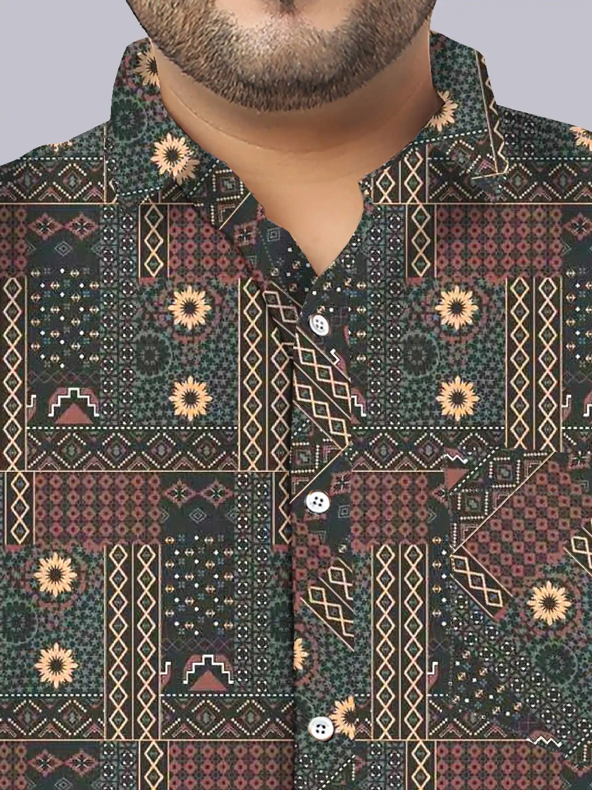 Men's Plus Size Batik Ethnic Digital Printed Linen Full Shirt