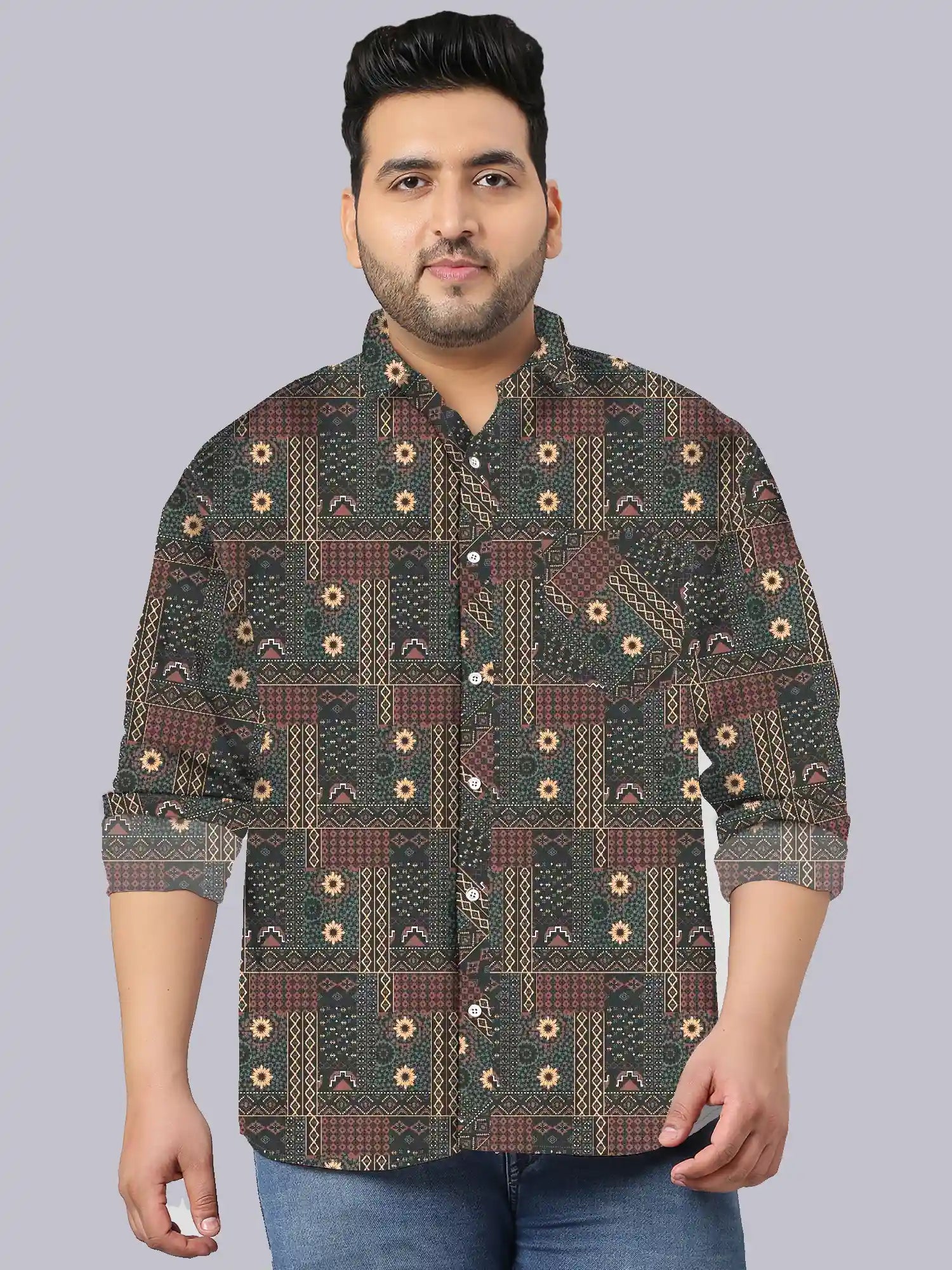 Men's Plus Size Batik Ethnic Digital Printed Linen Full Shirt
