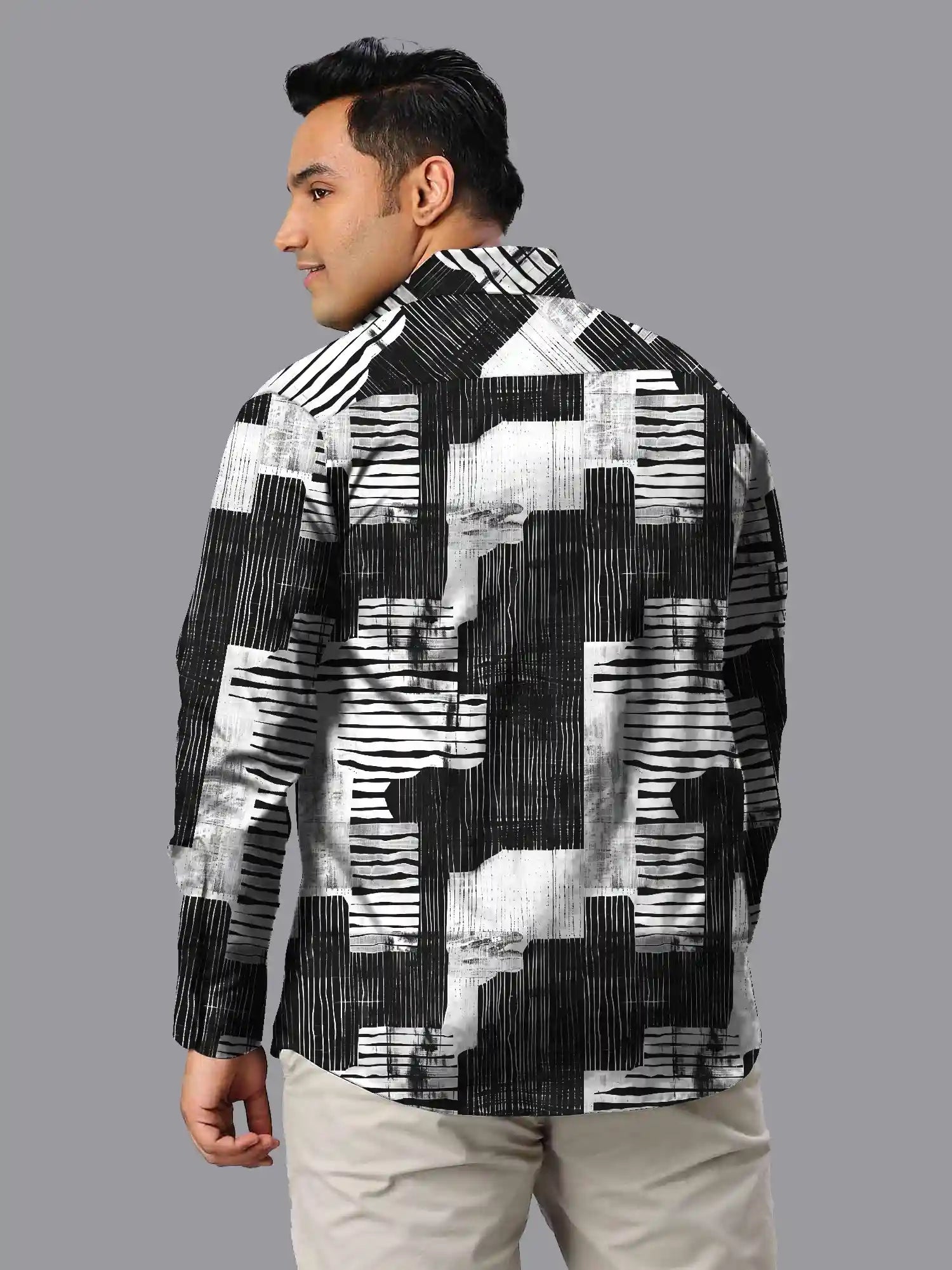 Men's Plus Size Collagraph Digital Printed Linen Full Shirt