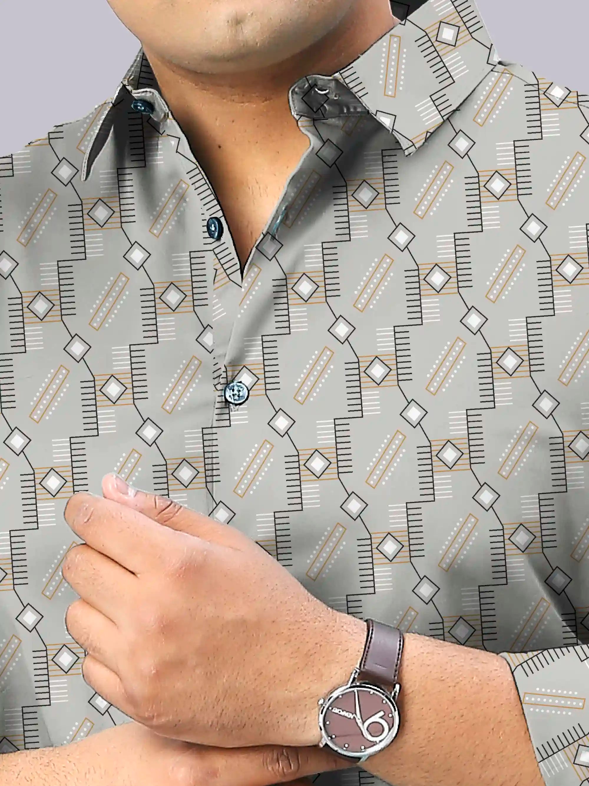 Men's Plus Size Abstract Digital Printed Linen Full Shirt
