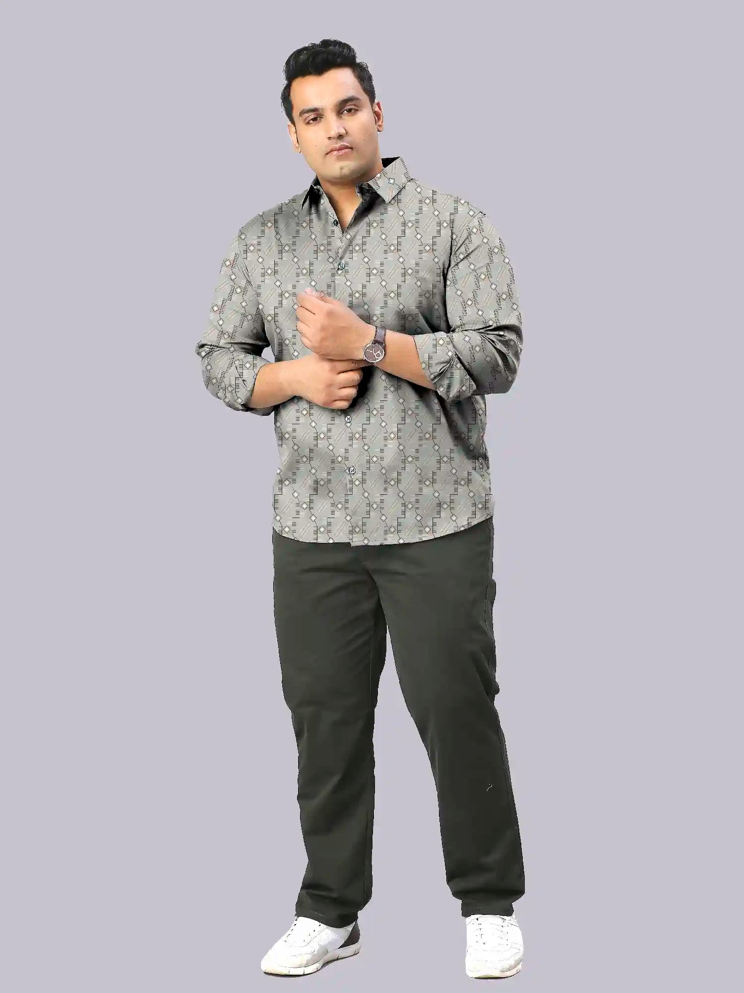 Men's Plus Size Abstract Digital Printed Linen Full Shirt