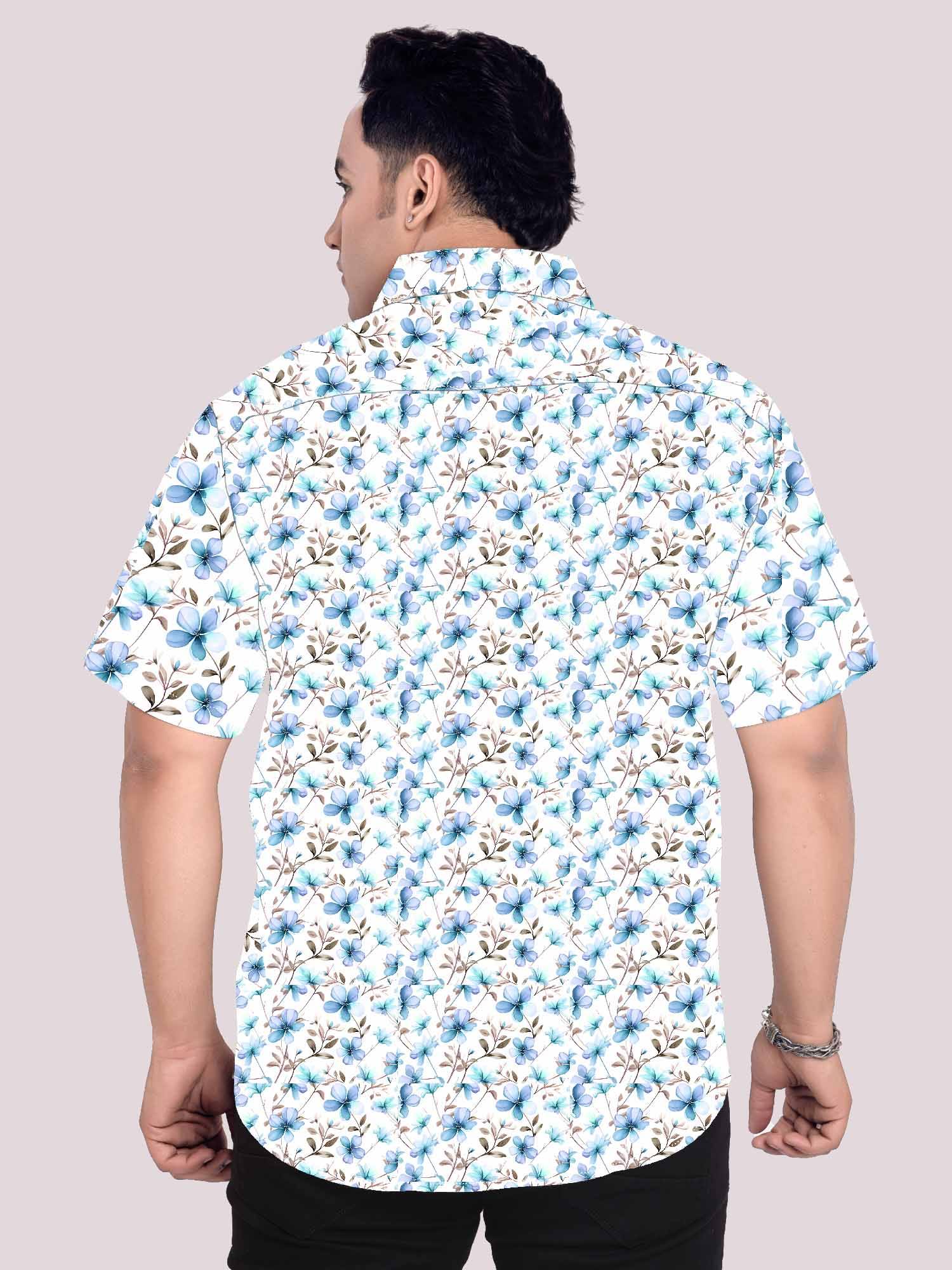 Blue Koi Linen Printed Shirt Men's Plus Size