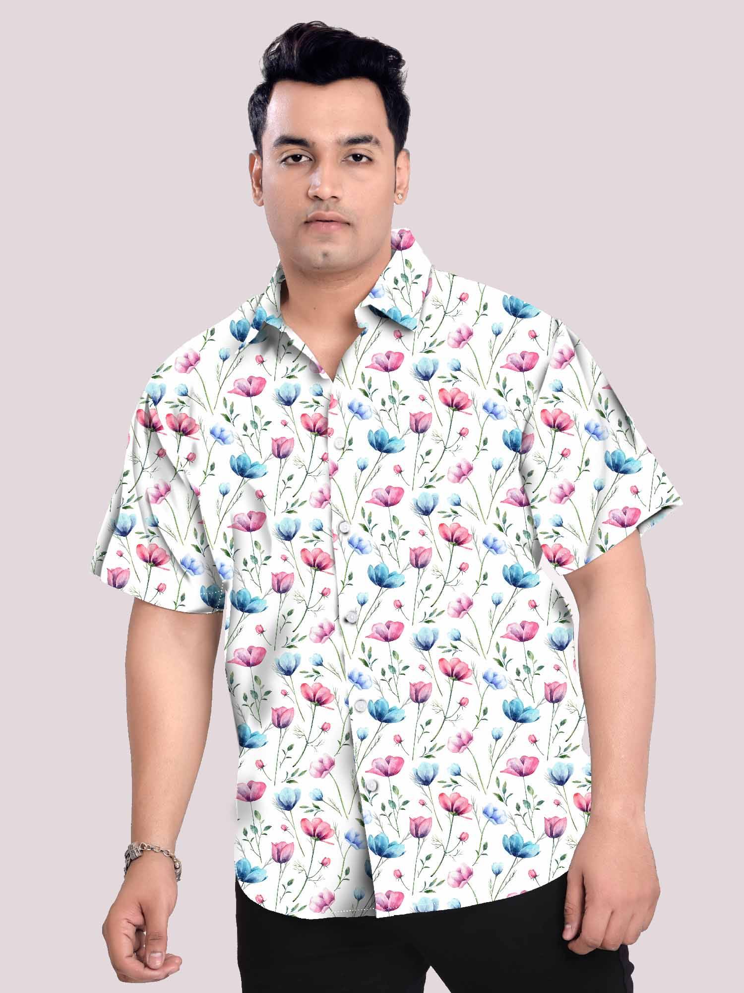 Wine Berry Linen Printed Plus Size Men's Shirt 