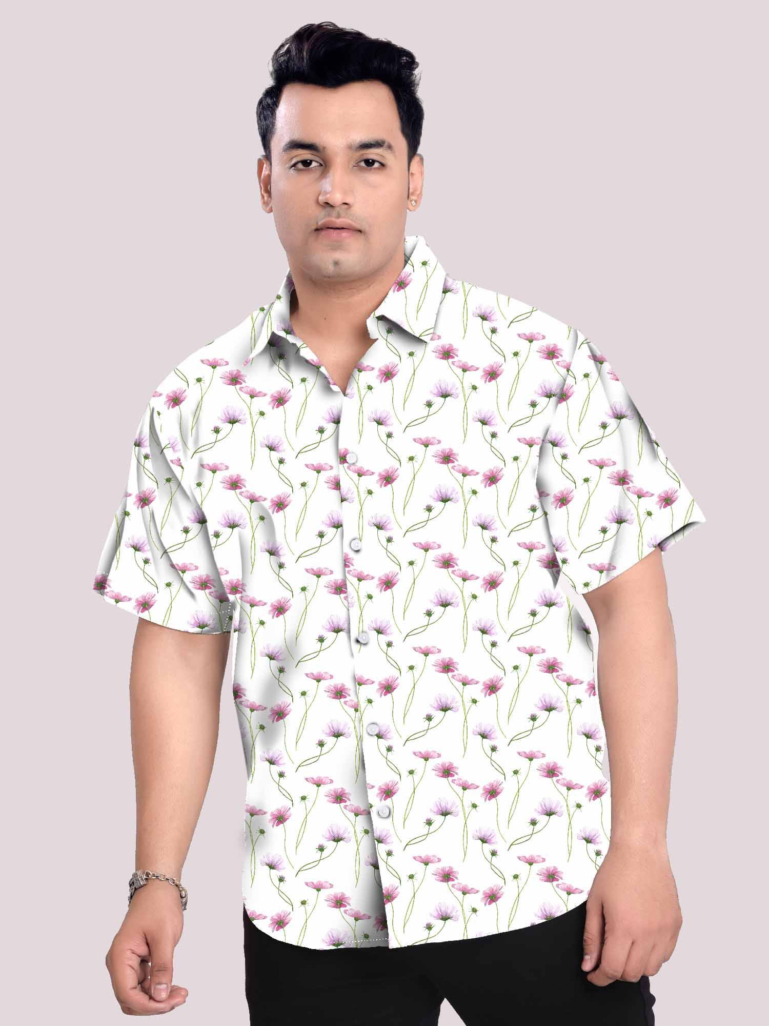 Cadillac Pink Linen Printed Shirt Men's Plus Size 