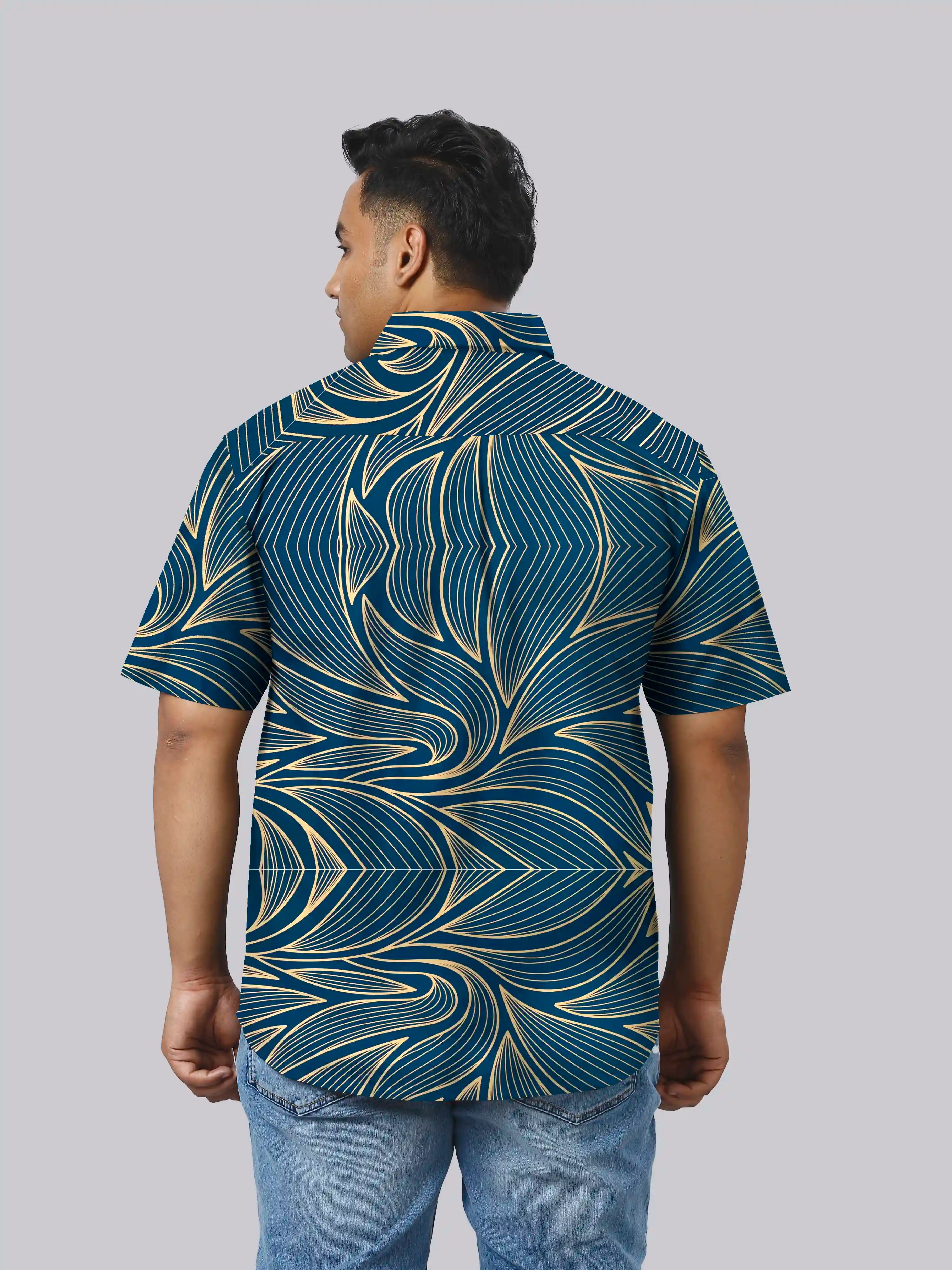 Flowing Lines Linen Printed Shirt Men's Plus Size