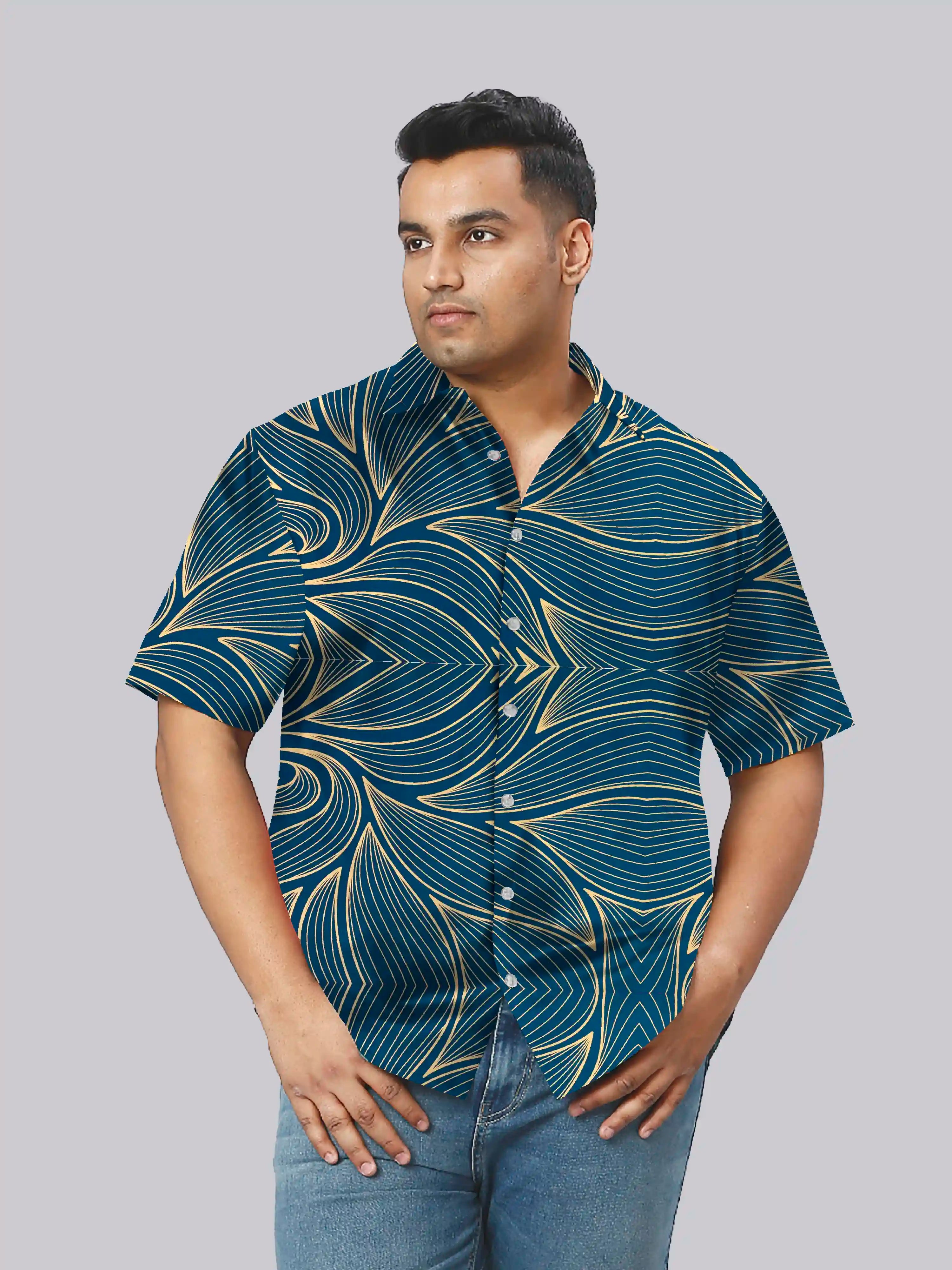 Flowing Lines Linen Printed Shirt Men's Plus Size