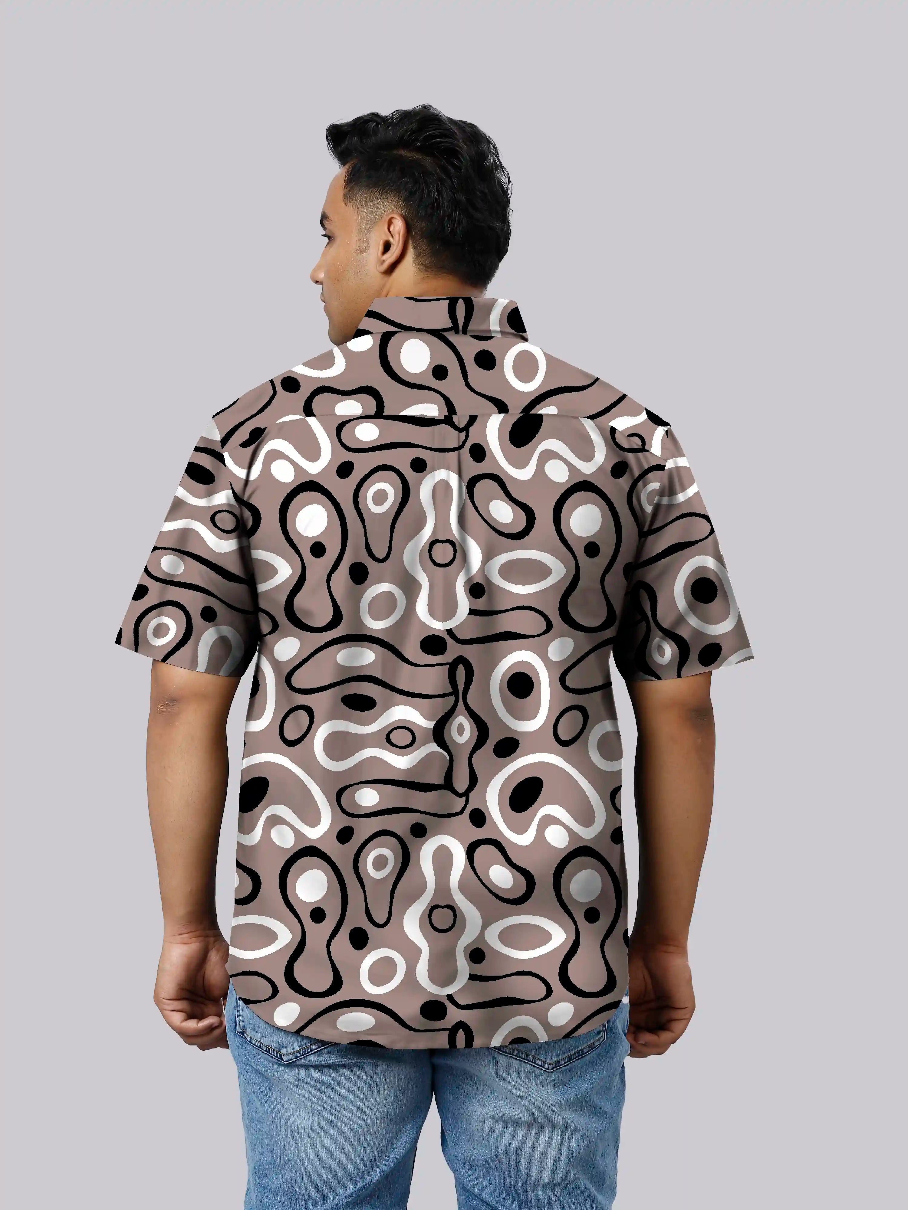 Fluid Shapes Linen Printed Shirt Men's Plus Size