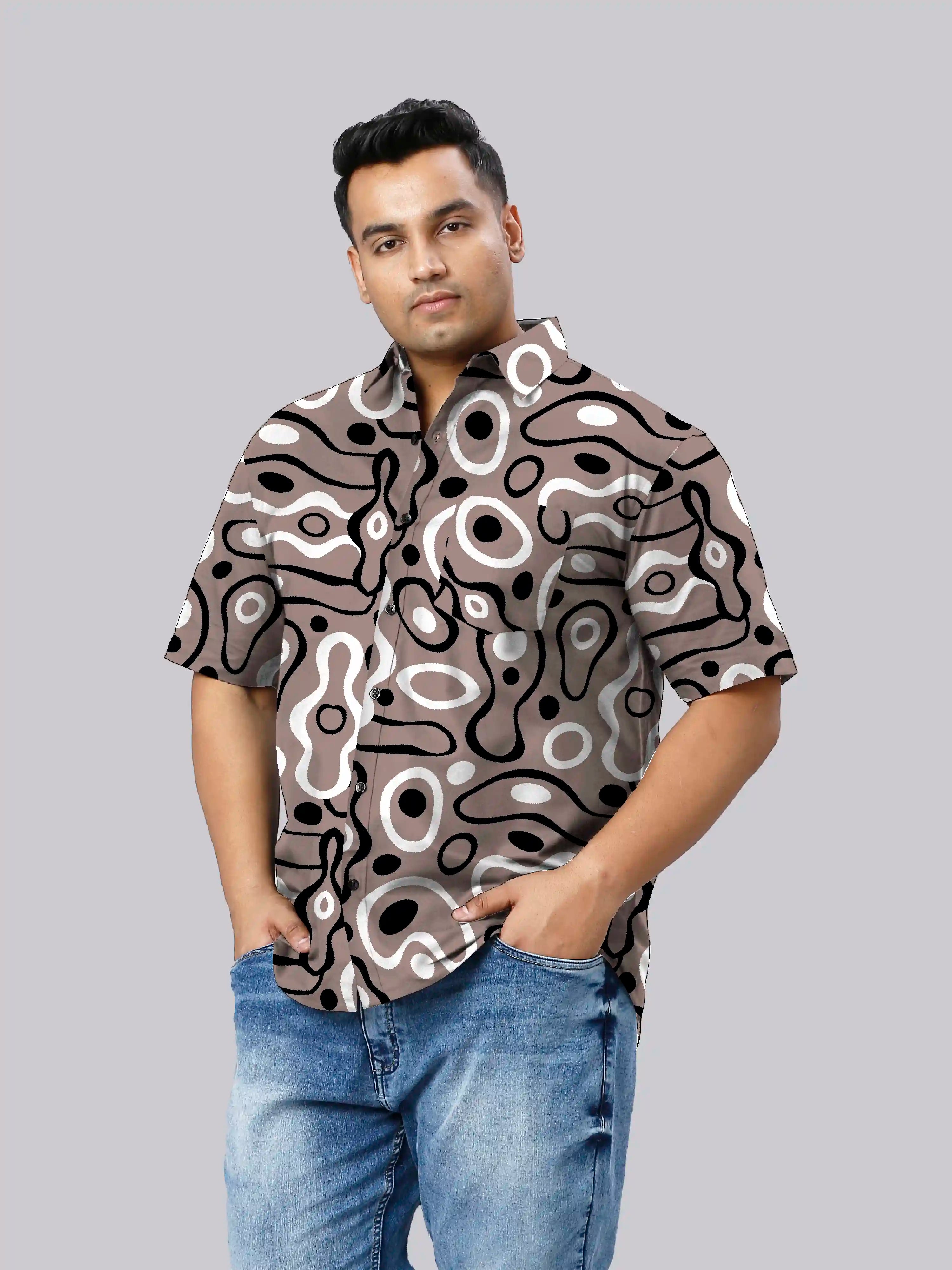 Fluid Shapes Linen Printed Shirt Men's Plus Size