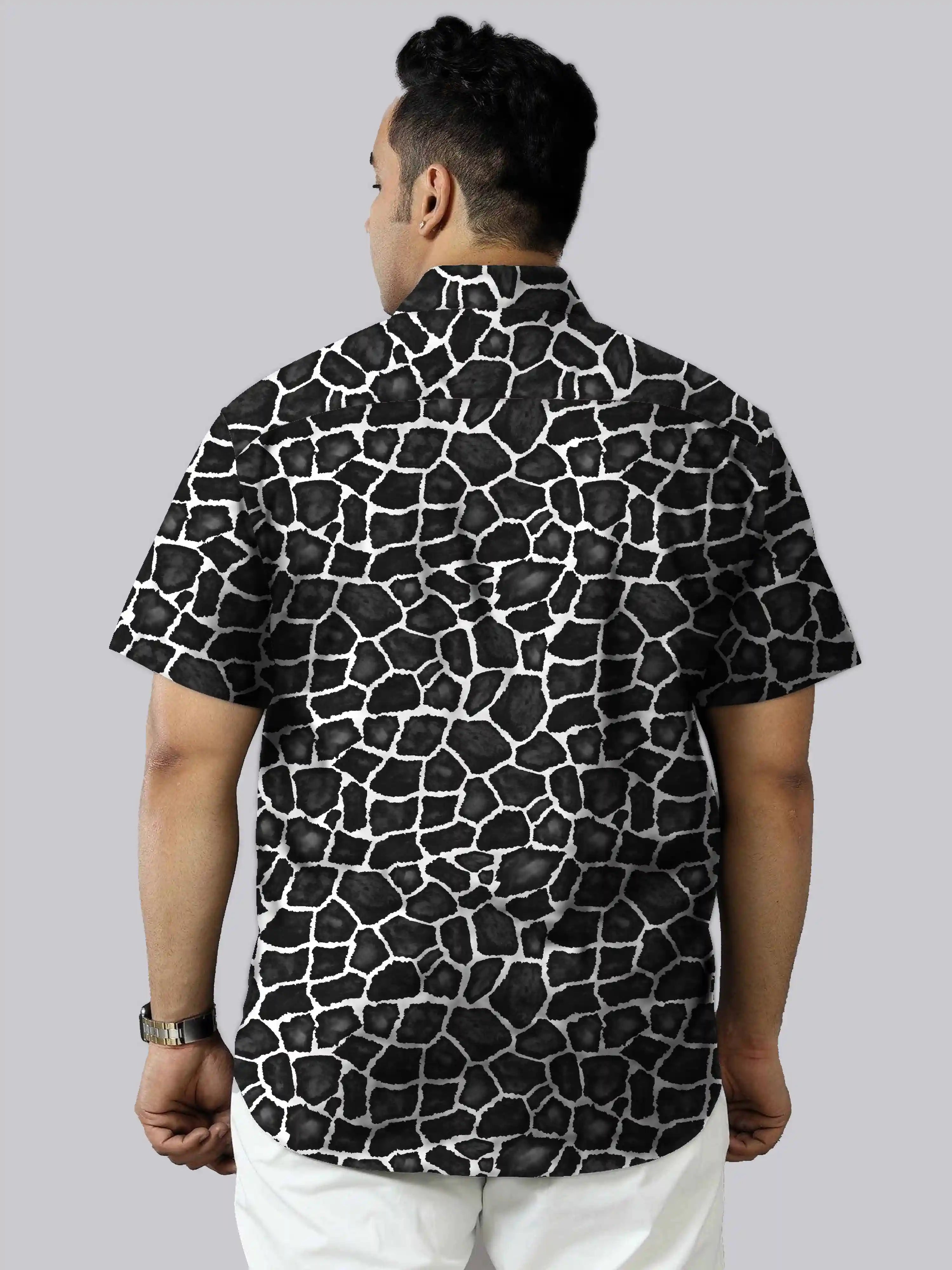 Giraffe Black Print Linen Printed Shirt Men's Plus Size