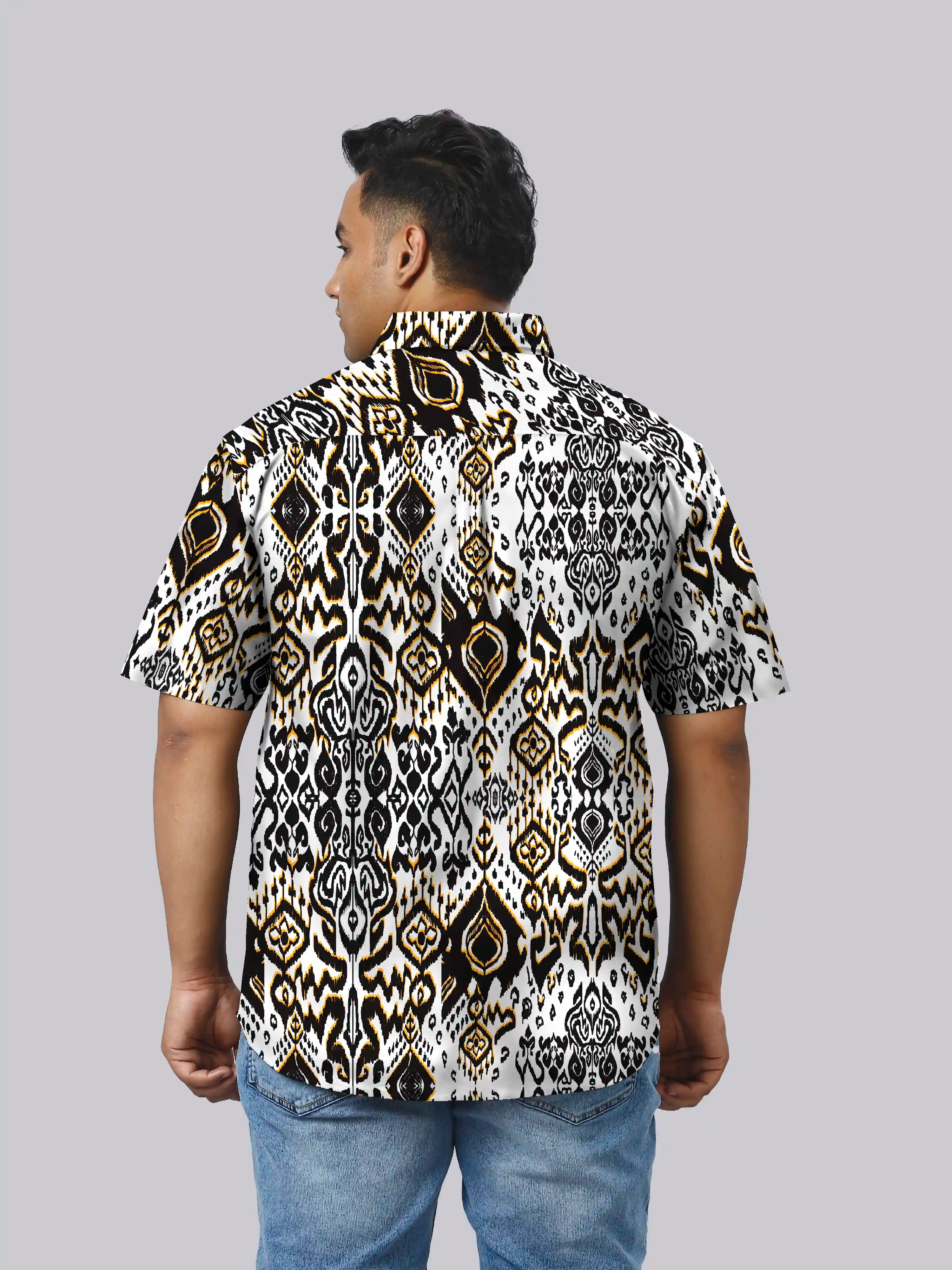 Indian Ikat Printed Linen Printed Shirt Men's Plus Size