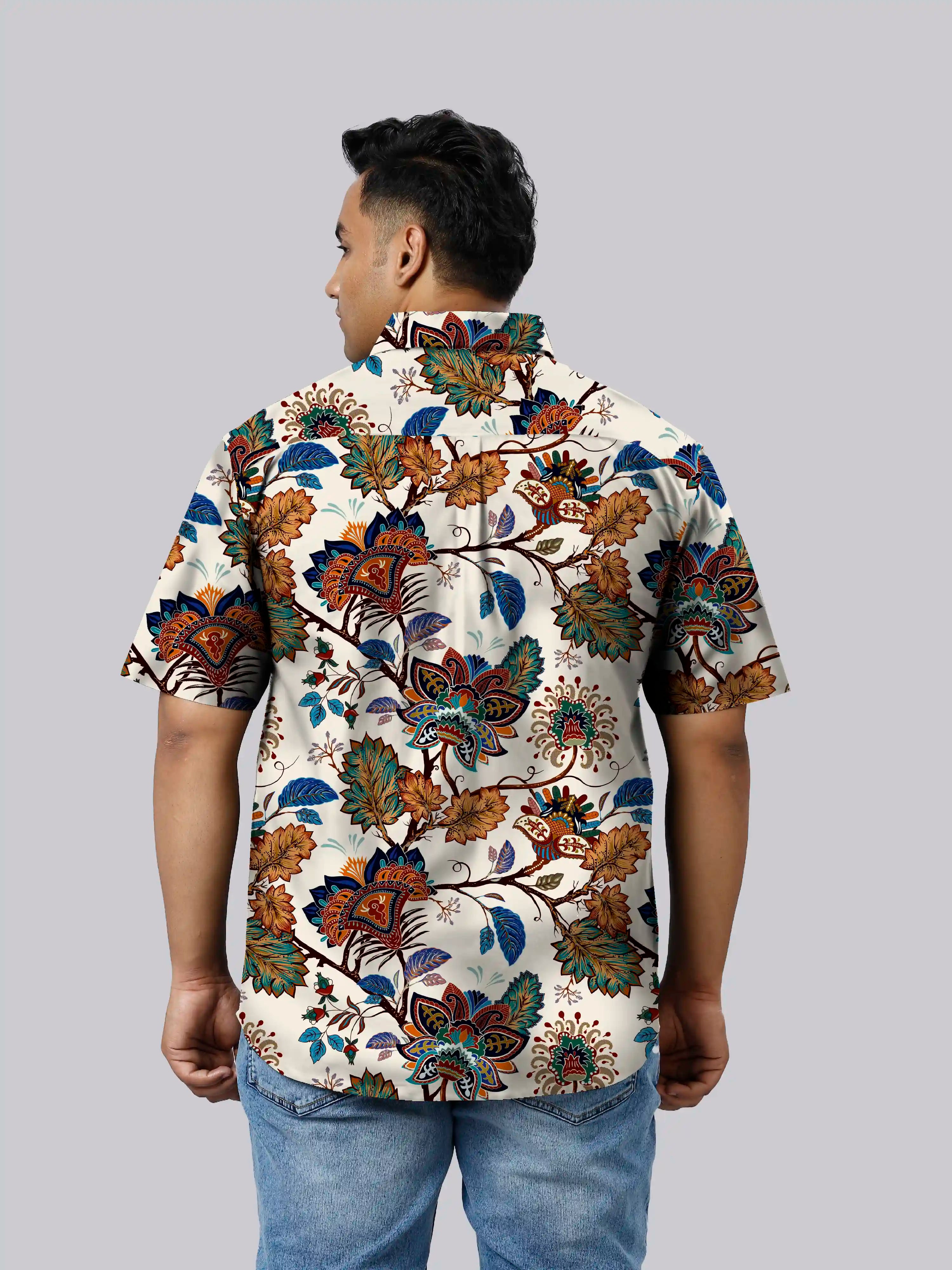 Stick Floral Printed Linen Printed Shirt Men's Plus Size