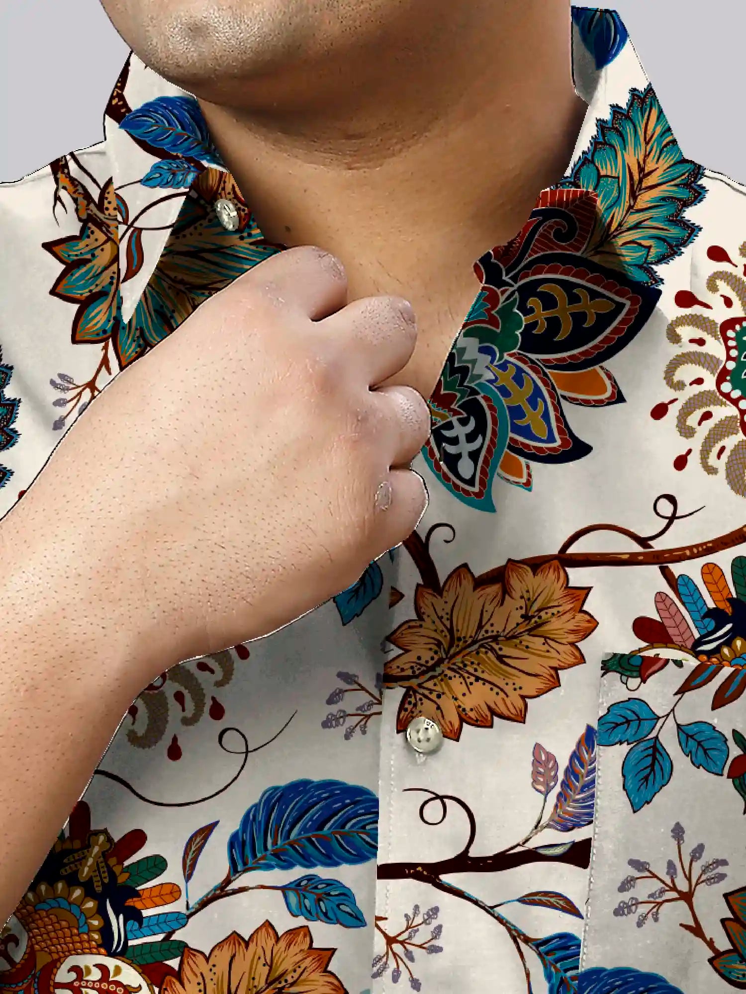 Stick Floral Printed Linen Printed Shirt Men's Plus Size